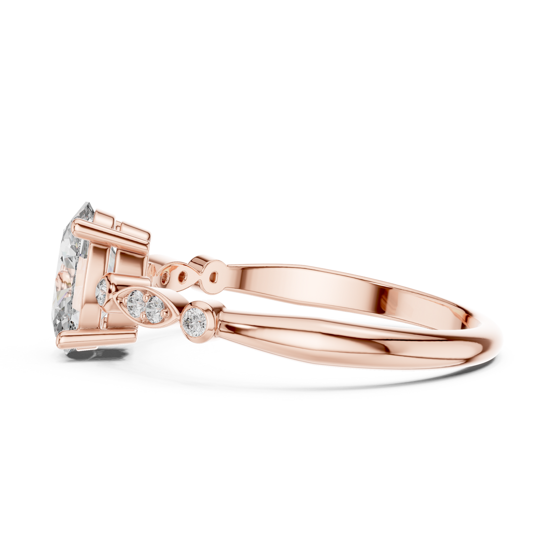 Elegant Rose Gold Solitaire Diamond Ring with Side Stone Detailing