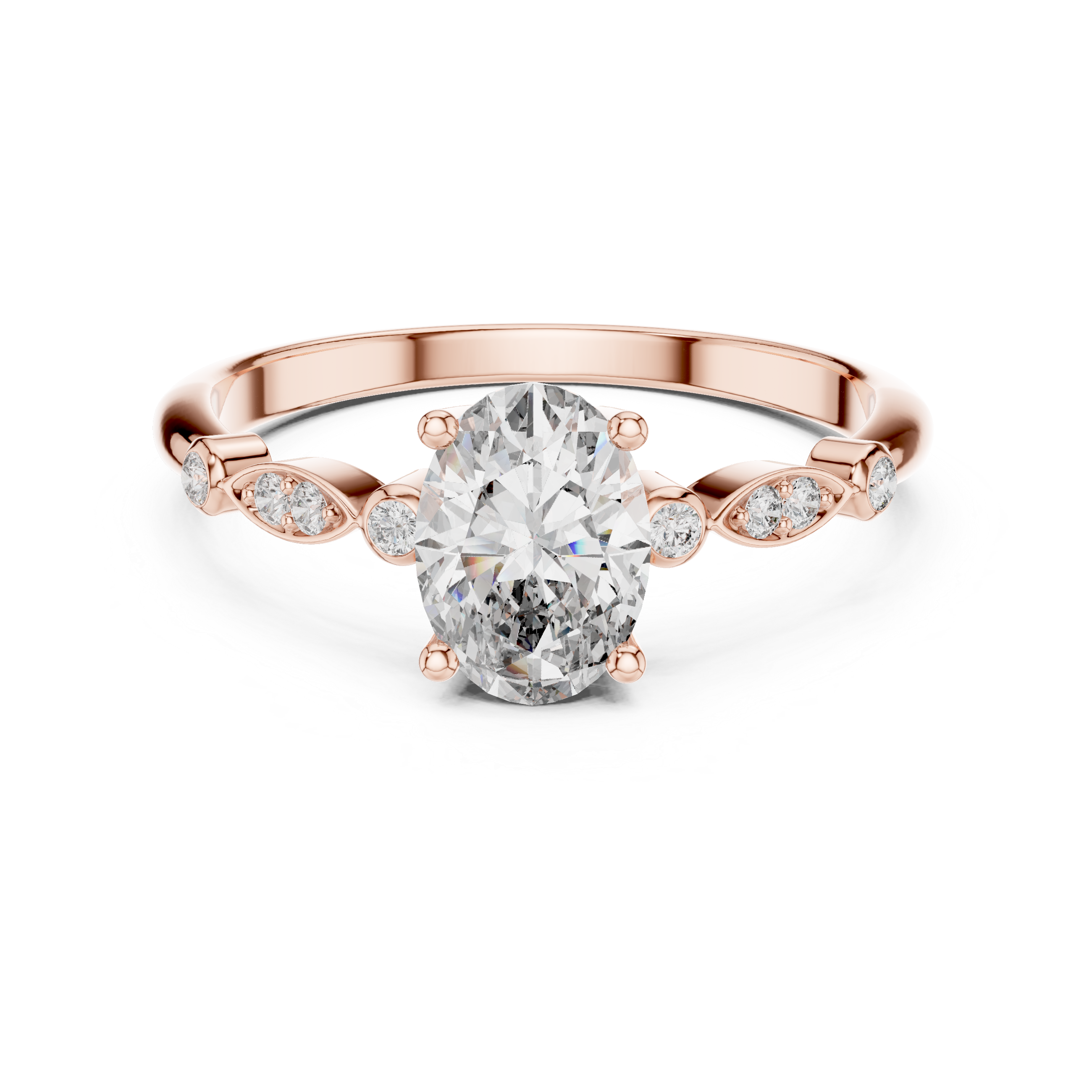 Elegant Rose Gold Solitaire Diamond Ring with Side Stone Detailing