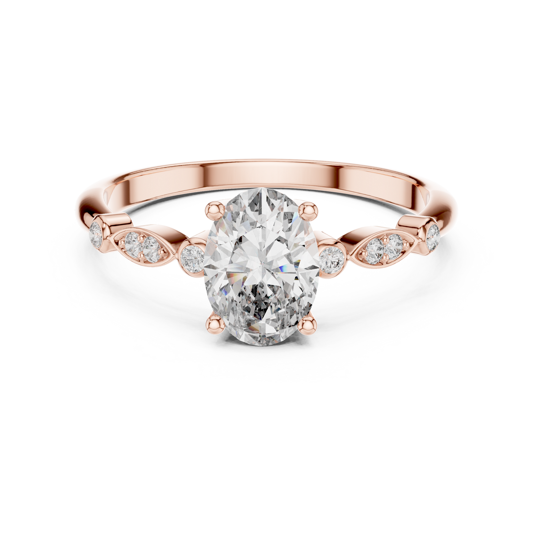 Elegant Rose Gold Solitaire Diamond Ring with Side Stone Detailing