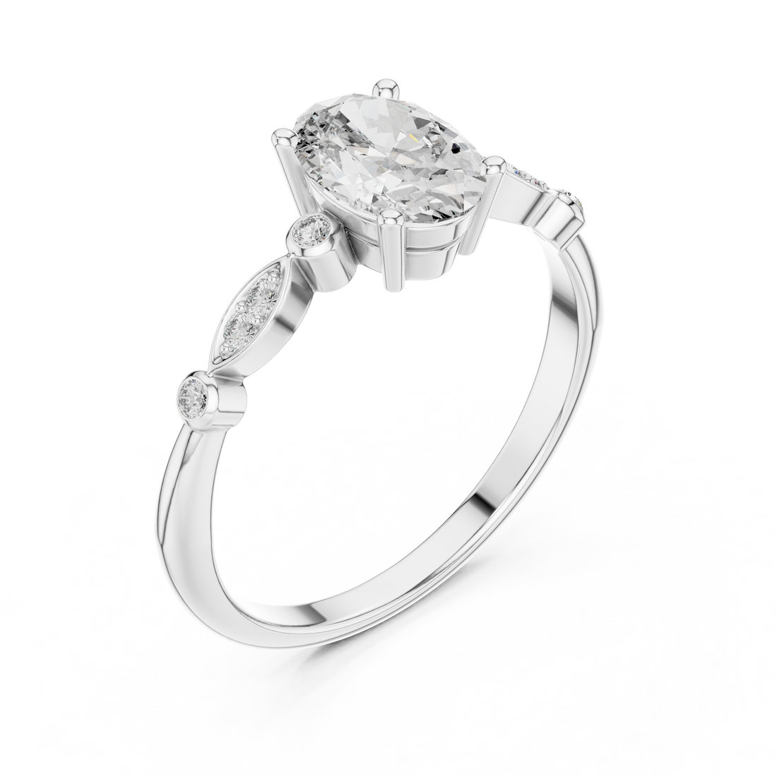 Elegant Rose Gold Solitaire Diamond Ring with Side Stone Detailing