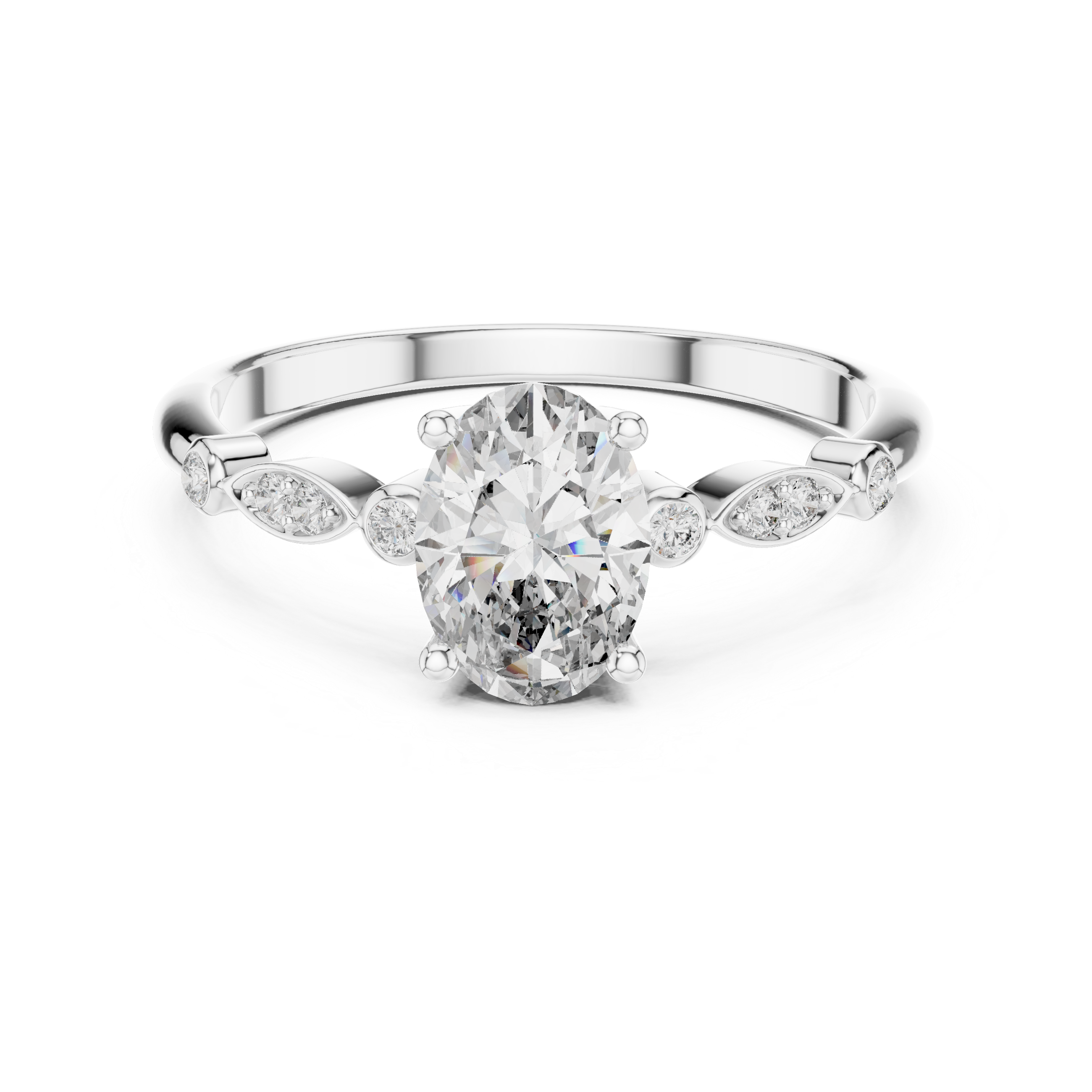 Elegant Rose Gold Solitaire Diamond Ring with Side Stone Detailing