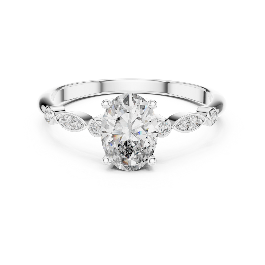 Elegant Rose Gold Solitaire Diamond Ring with Side Stone Detailing
