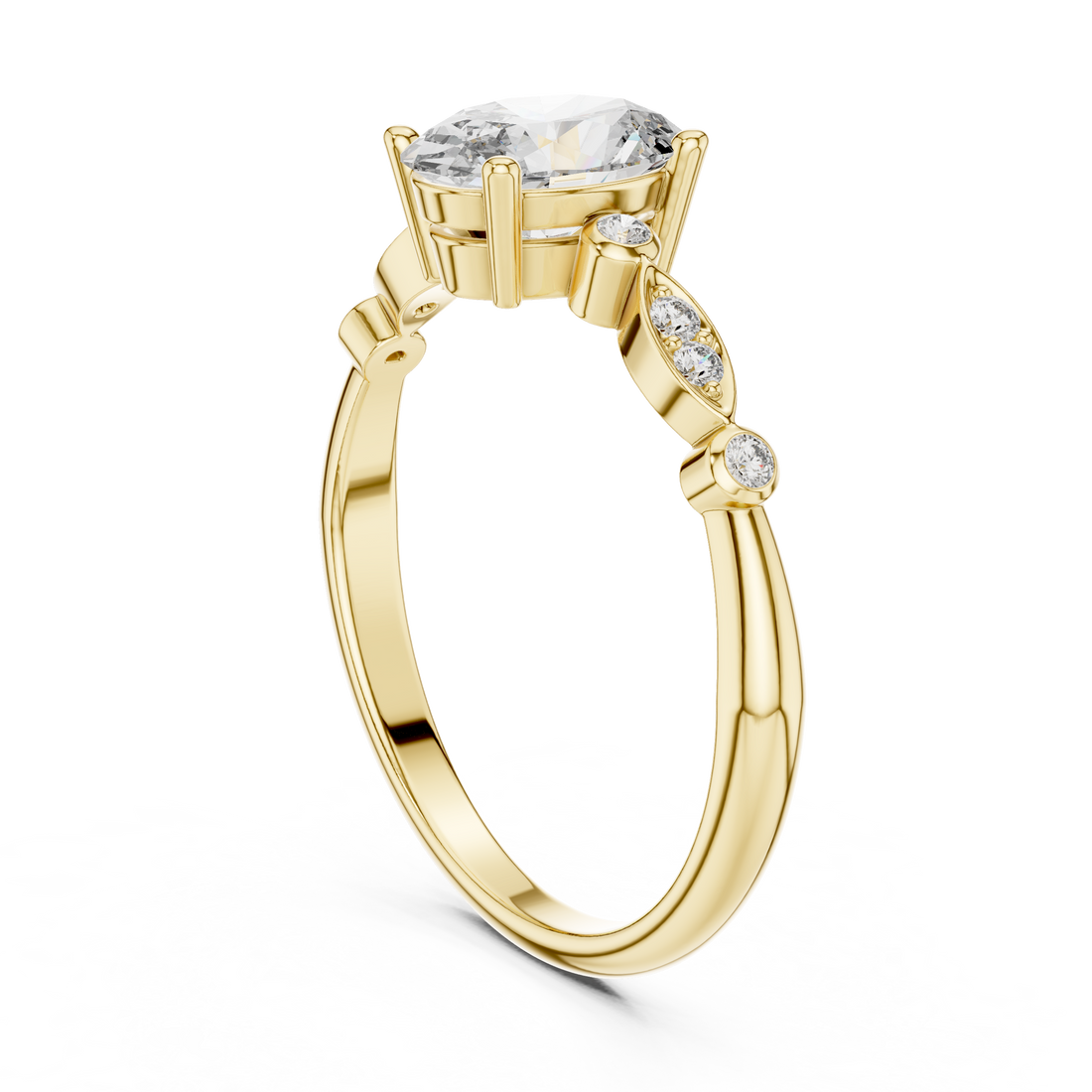 Elegant Rose Gold Solitaire Diamond Ring with Side Stone Detailing