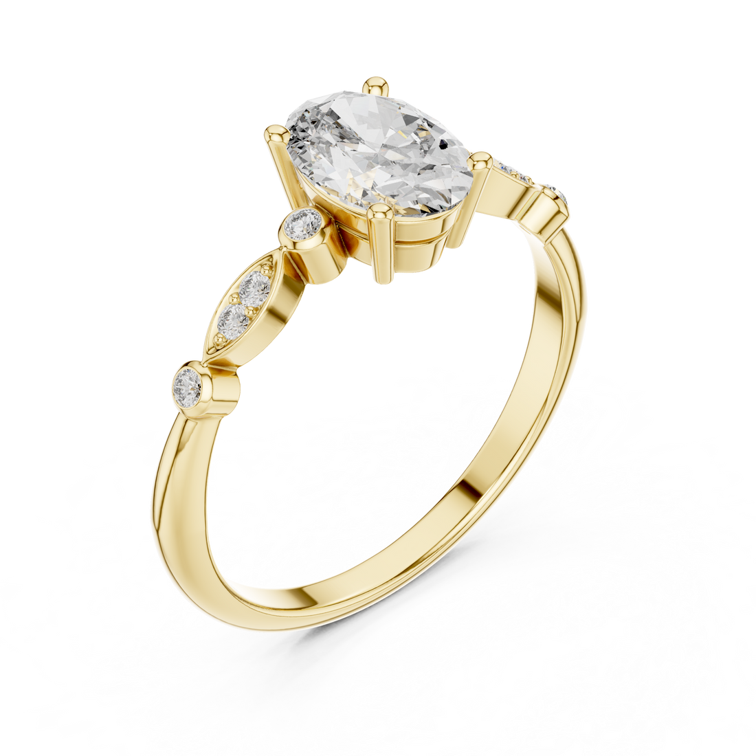 Elegant Rose Gold Solitaire Diamond Ring with Side Stone Detailing