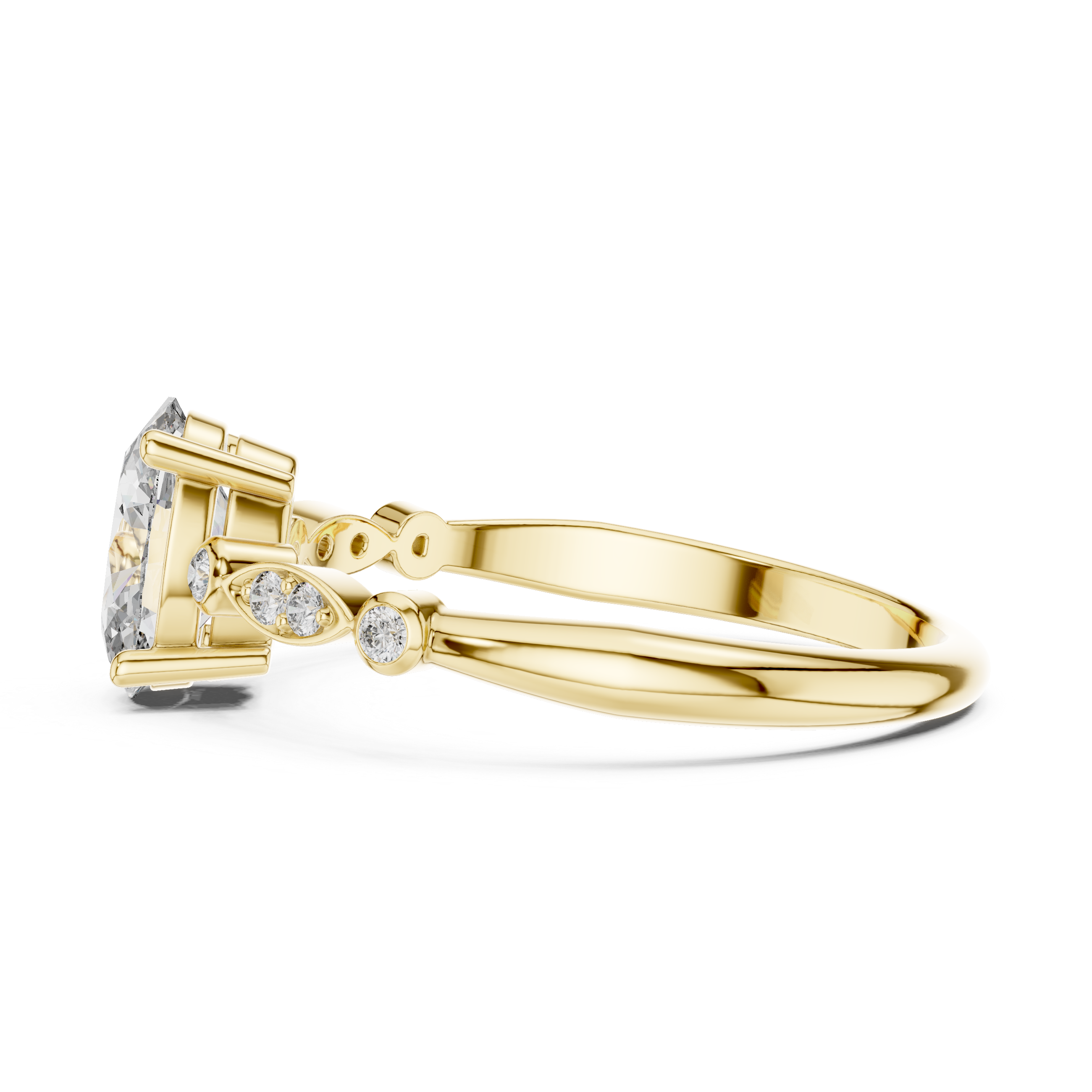 Elegant Rose Gold Solitaire Diamond Ring with Side Stone Detailing