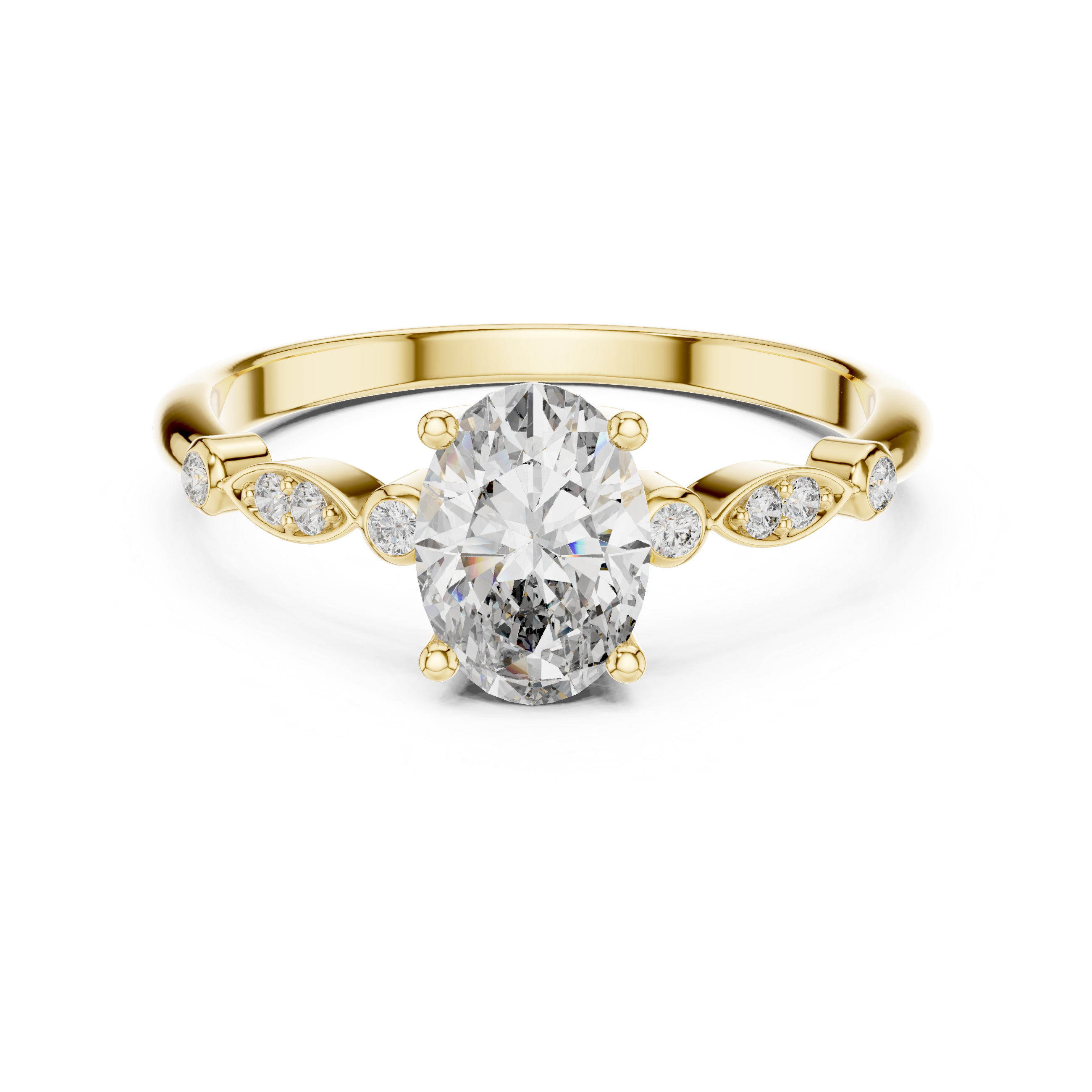 Elegant Rose Gold Solitaire Diamond Ring with Side Stone Detailing