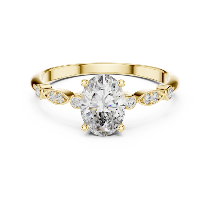 Elegant Rose Gold Solitaire Diamond Ring with Side Stone Detailing