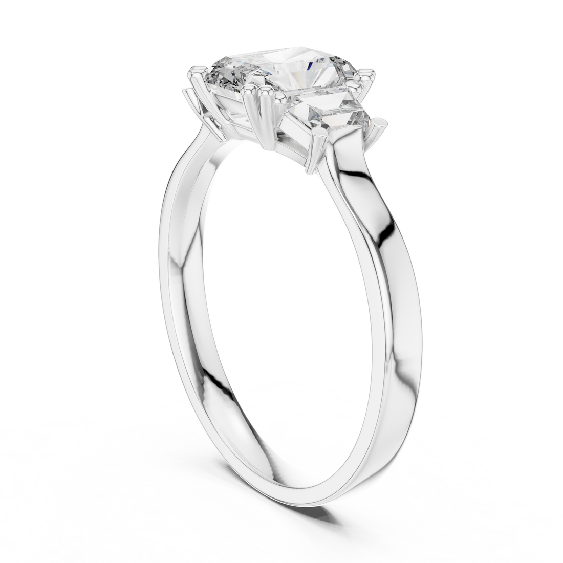 Radiant Cut Three Stone Diamond Ring in Rose Gold
