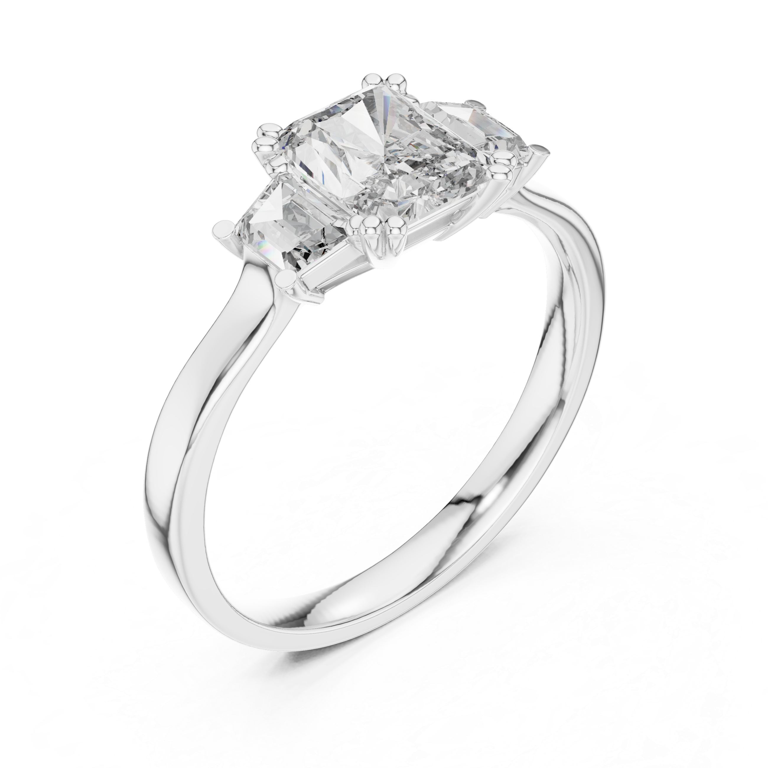 Radiant Cut Three Stone Diamond Ring in Rose Gold