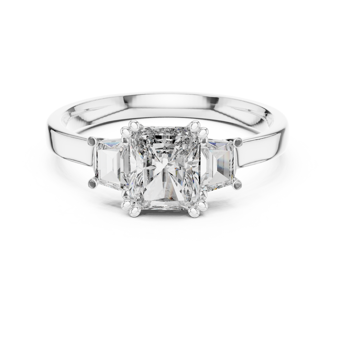 Radiant Cut Three Stone Diamond Ring in Rose Gold
