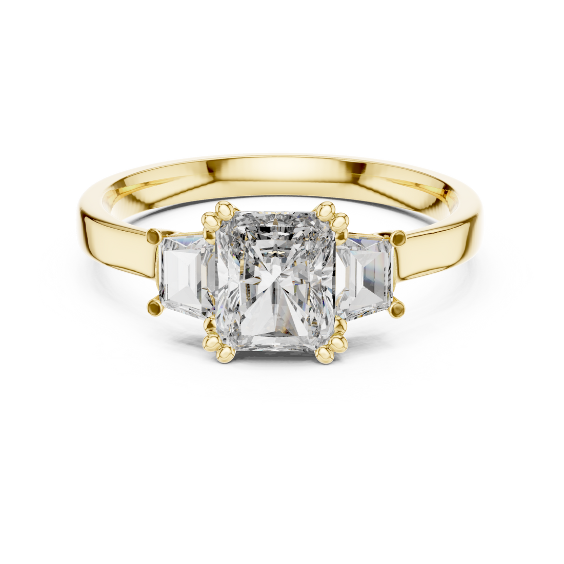 Radiant Cut Three Stone Diamond Ring in Rose Gold