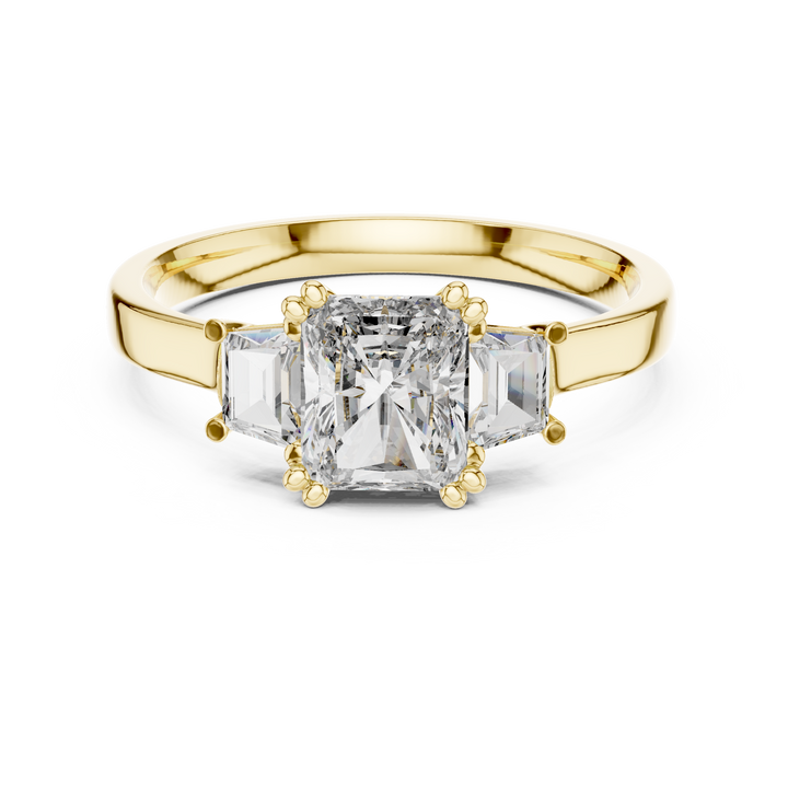 Radiant Cut Three Stone Diamond Ring in Rose Gold