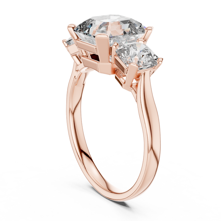 Princess Cut Three Stone Diamond Ring in Rose Gold