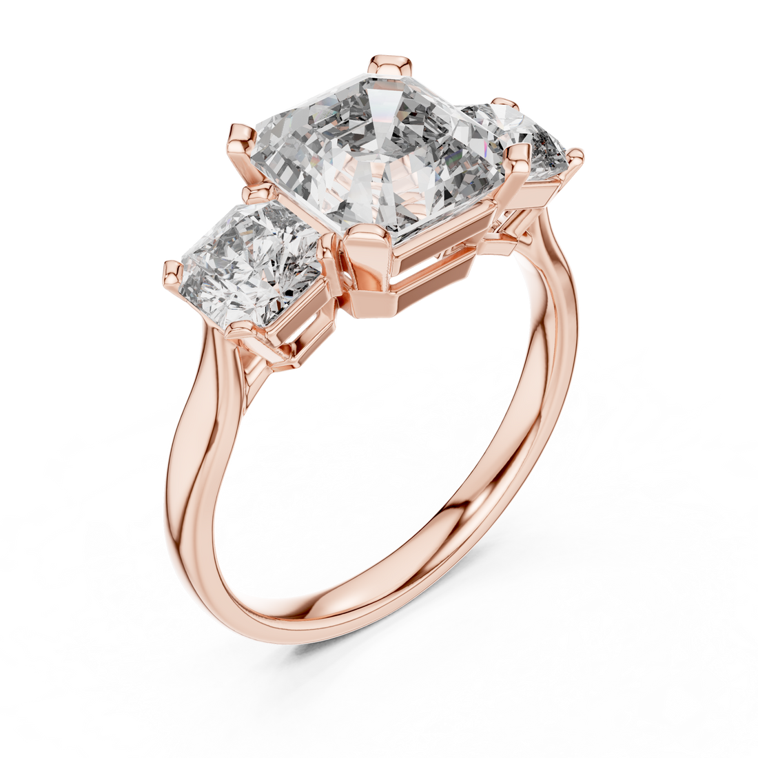 Princess Cut Three Stone Diamond Ring in Rose Gold