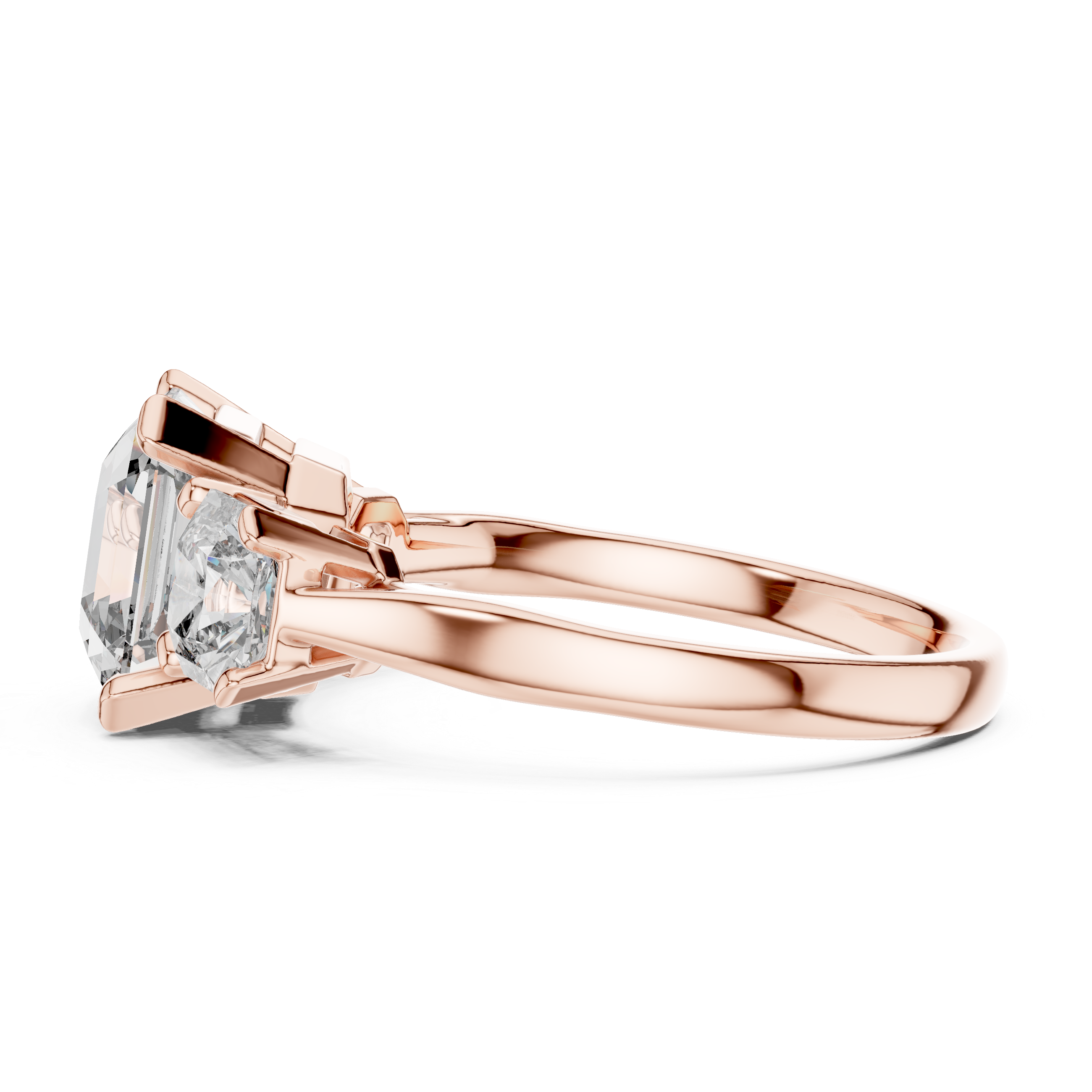 Princess Cut Three Stone Diamond Ring in Rose Gold