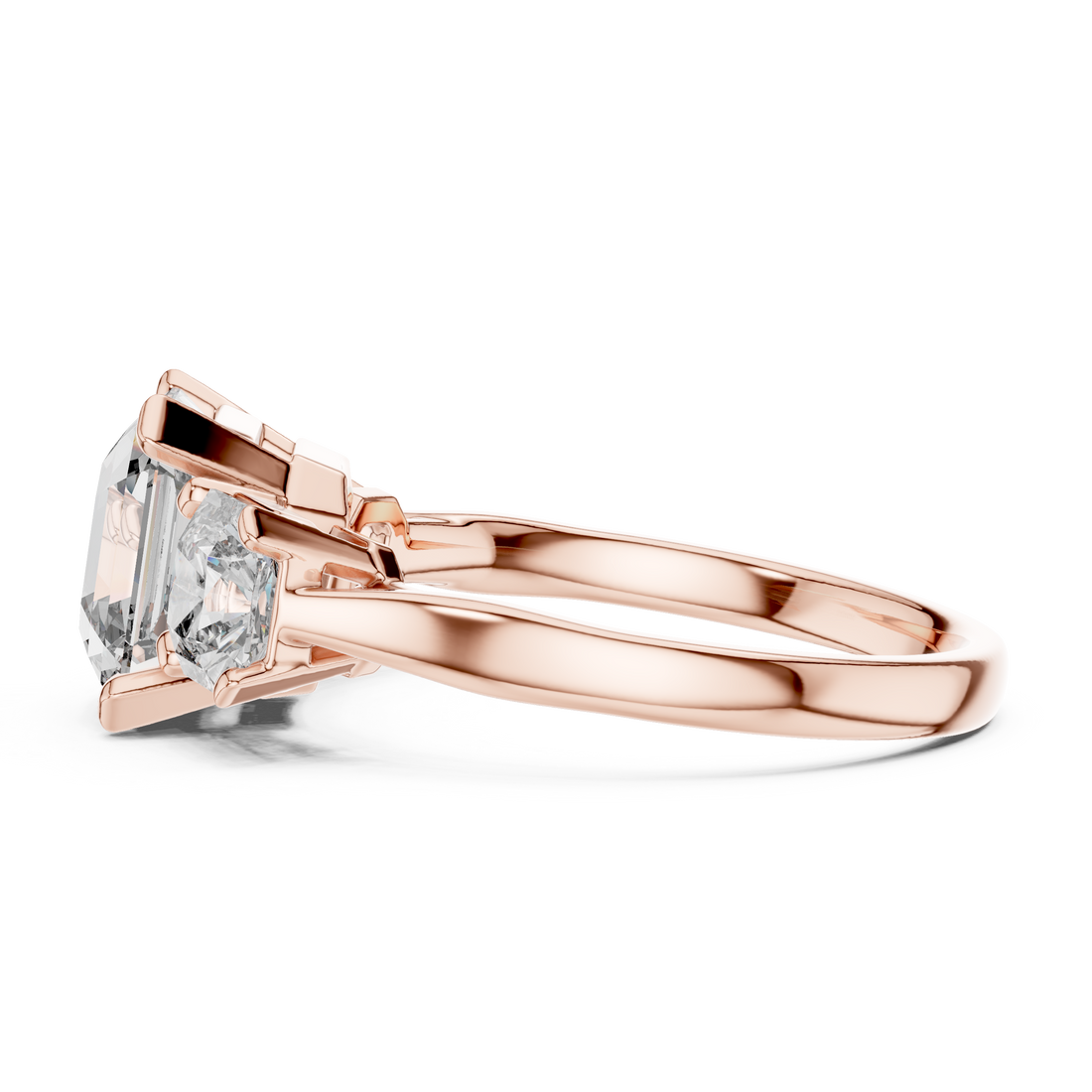 Princess Cut Three Stone Diamond Ring in Rose Gold