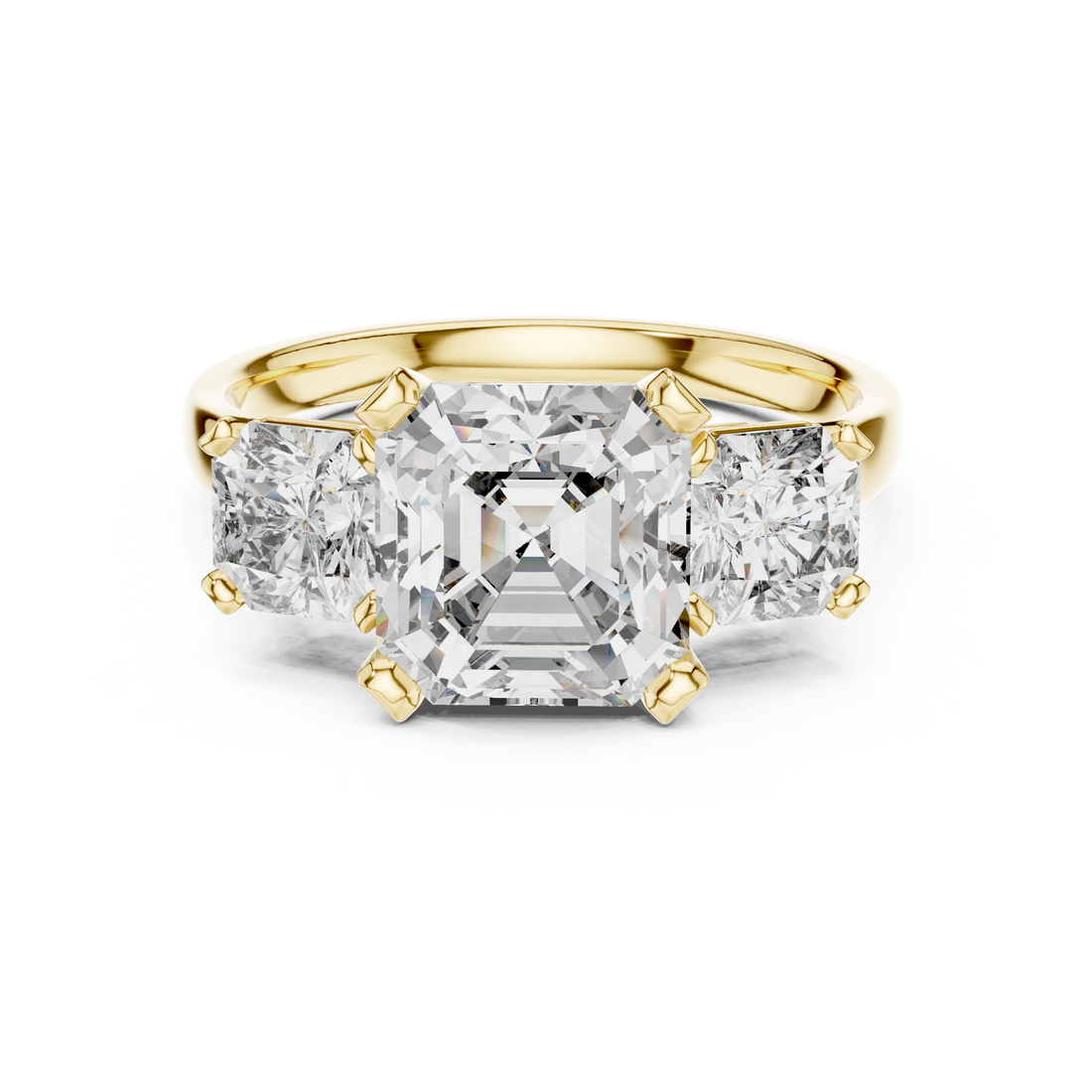 Princess Cut Three Stone Diamond Ring in Rose Gold