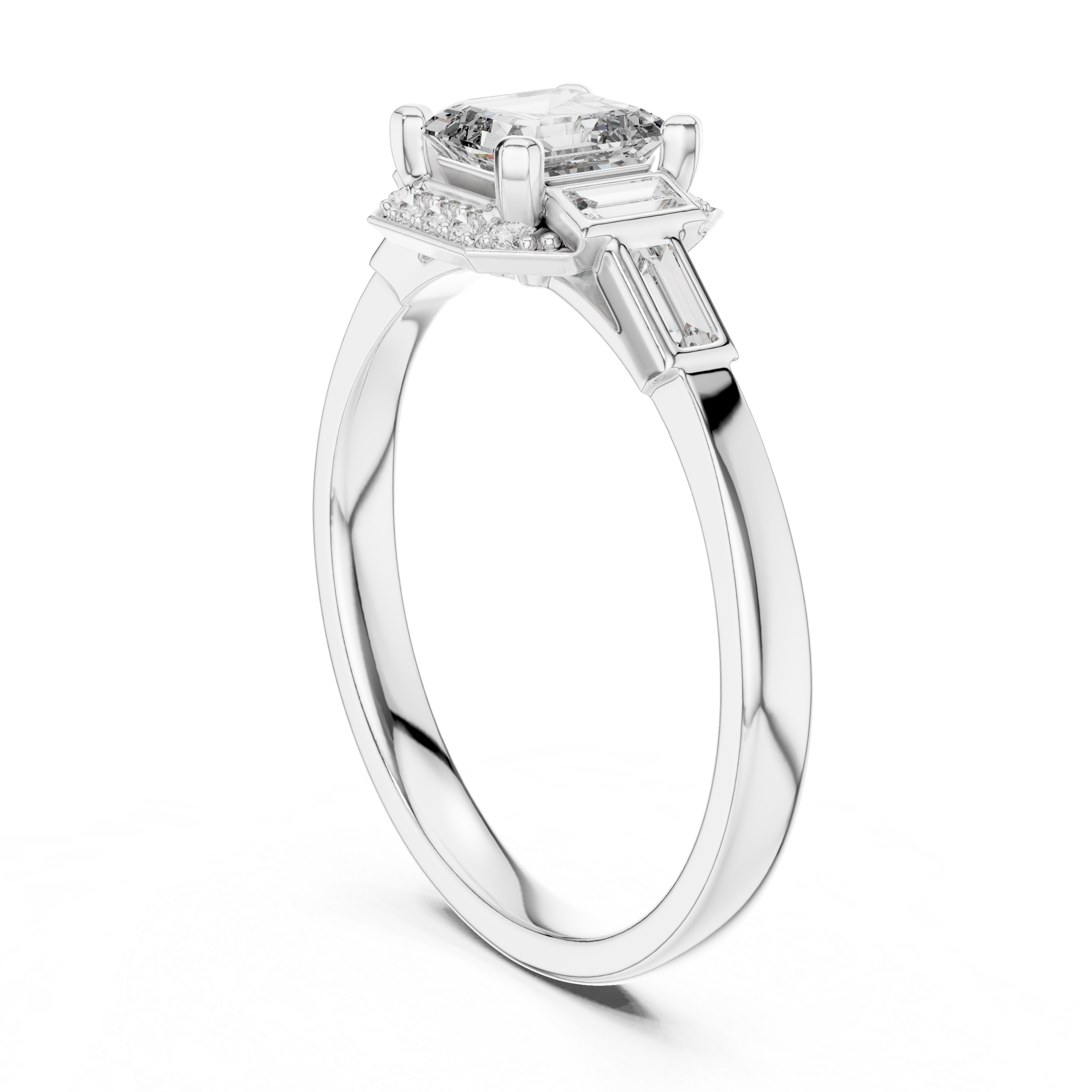 Elegant Asscher-Cut Diamond Ring with Baguette Side Stones in Rose Gold