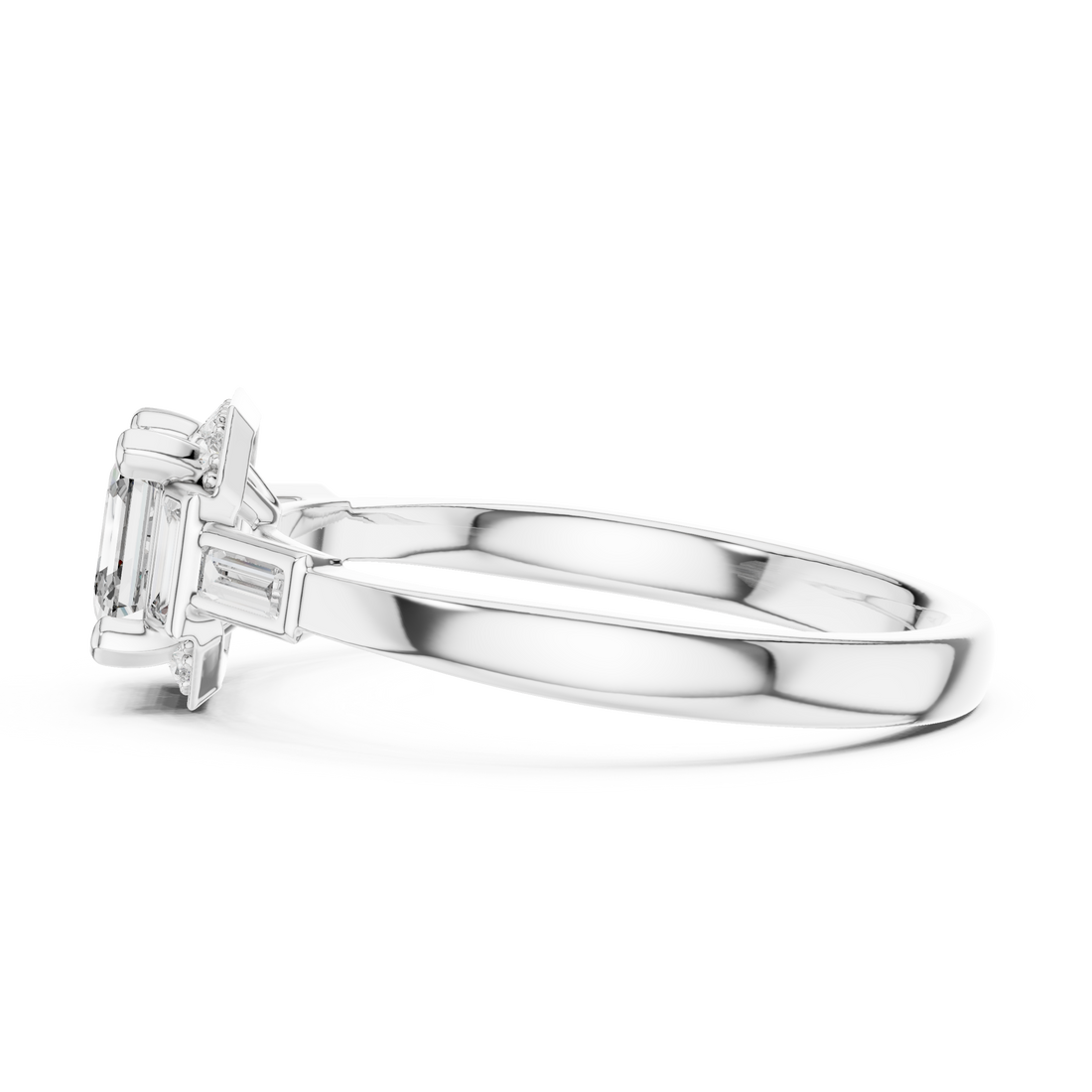 Elegant Asscher-Cut Diamond Ring with Baguette Side Stones in Rose Gold