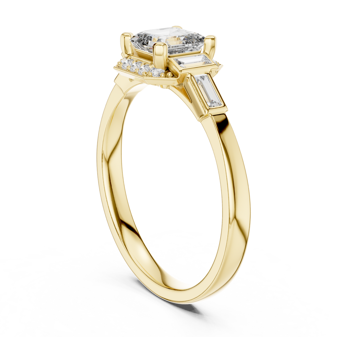 Elegant Asscher-Cut Diamond Ring with Baguette Side Stones in Rose Gold