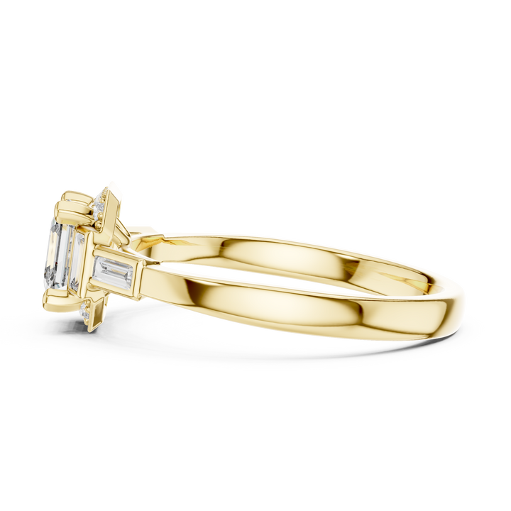 Elegant Asscher-Cut Diamond Ring with Baguette Side Stones in Rose Gold
