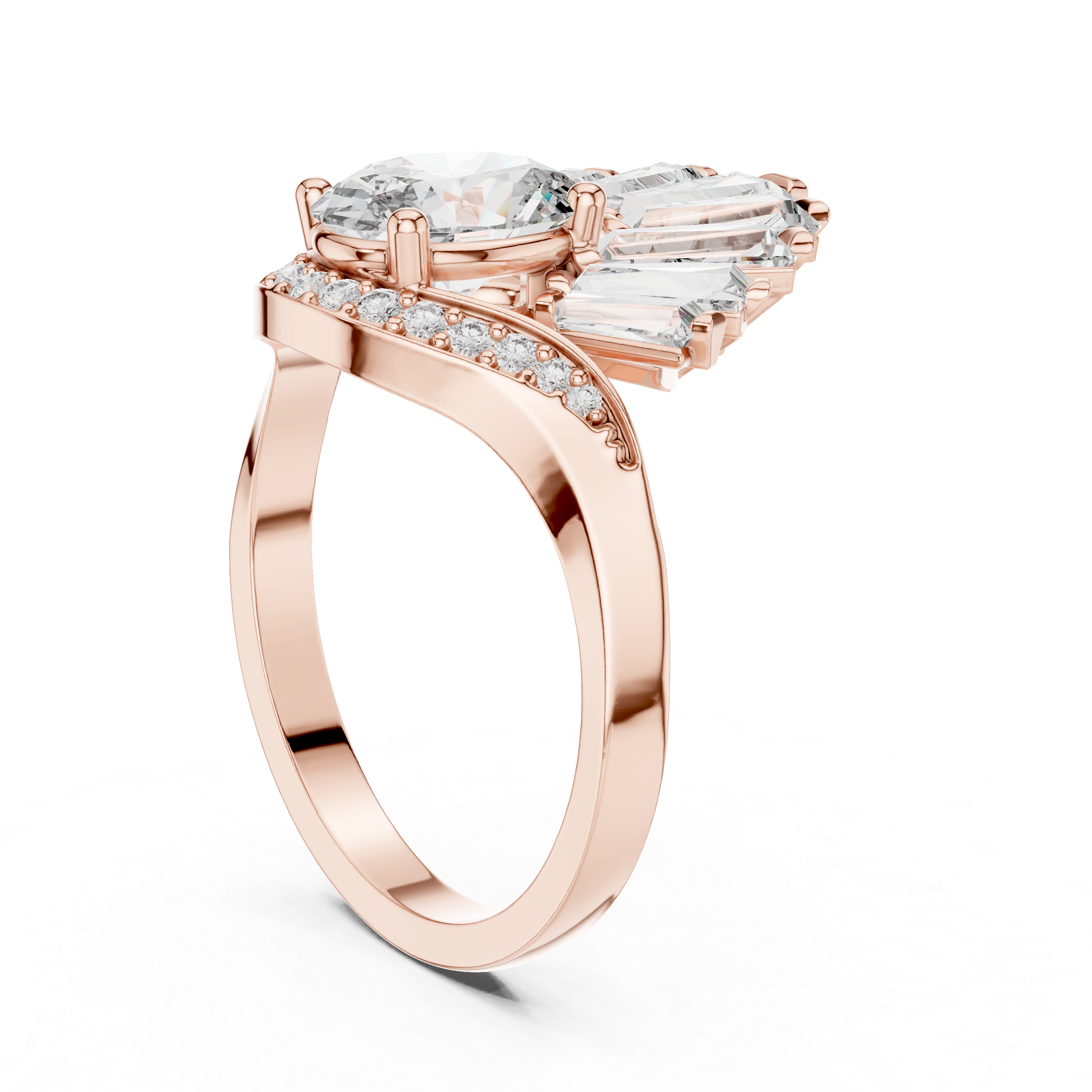 Radiant Fan Design Diamond Ring in 14K/18K Rose Gold
