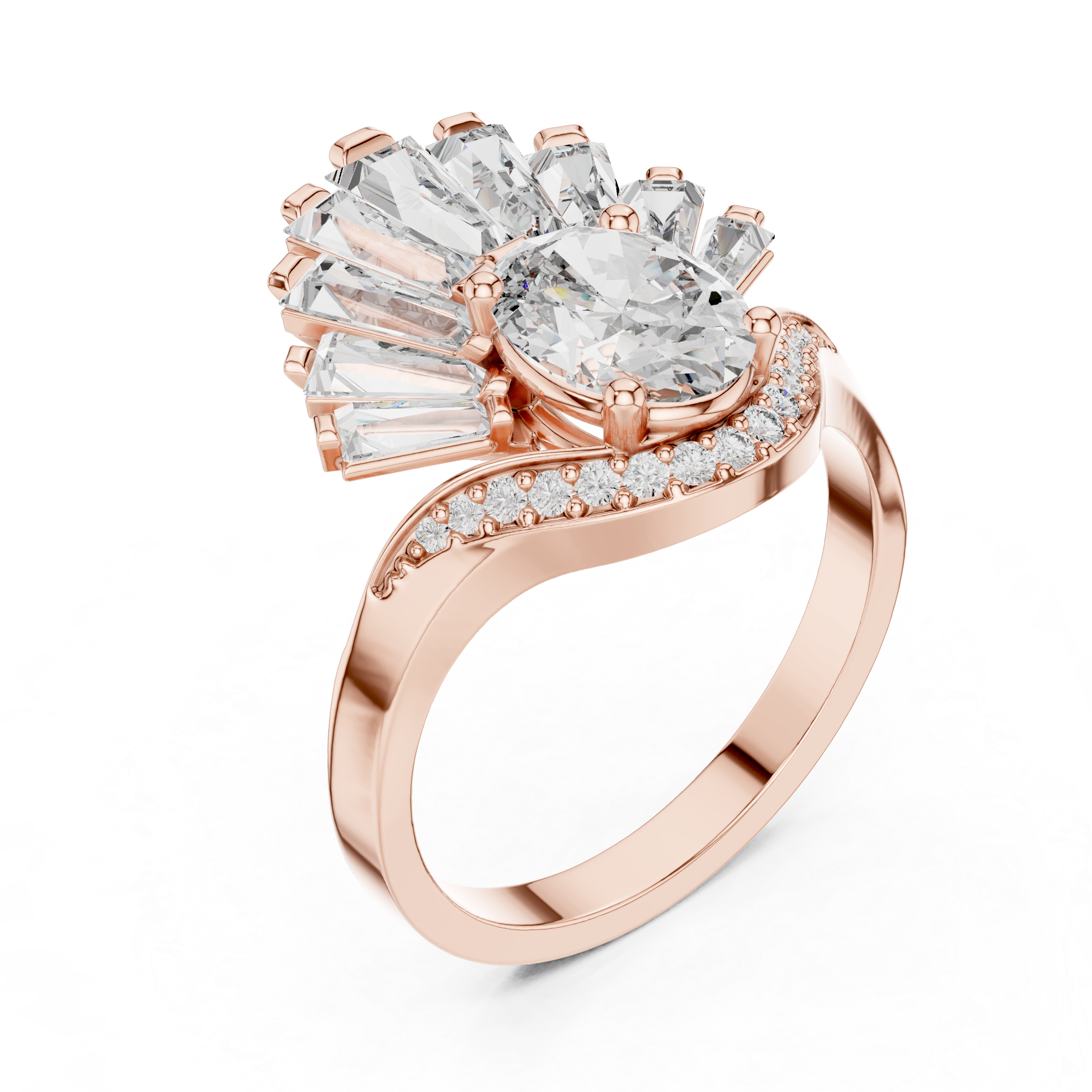 Radiant Fan Design Diamond Ring in 14K/18K Rose Gold