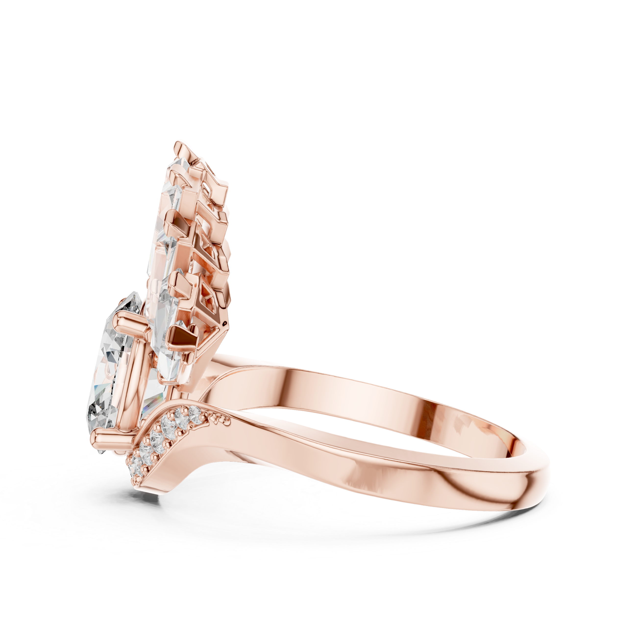 Radiant Fan Design Diamond Ring in 14K/18K Rose Gold
