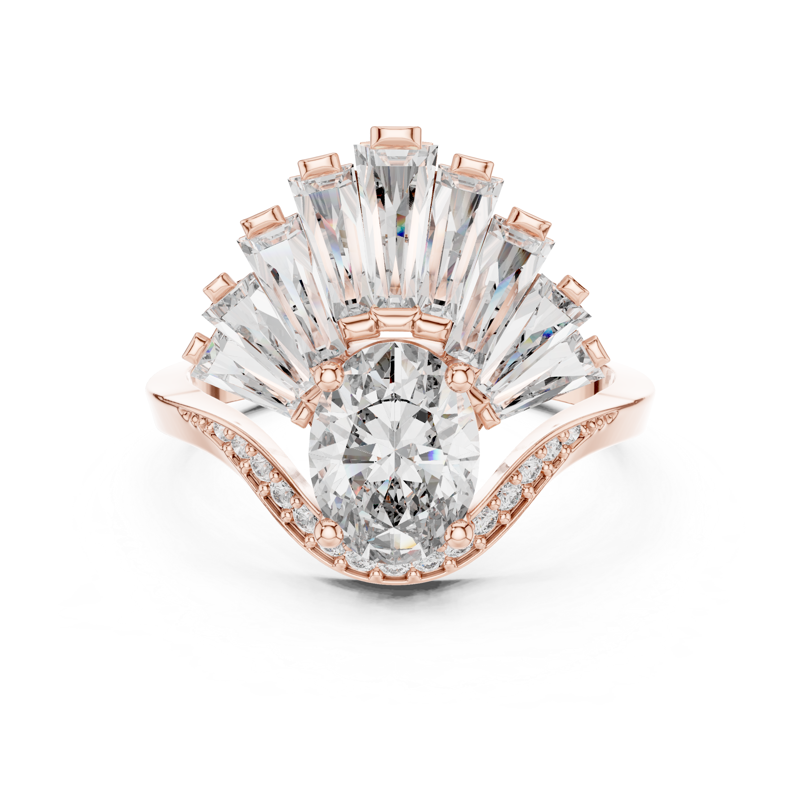 Radiant Fan Design Diamond Ring in 14K/18K Rose Gold