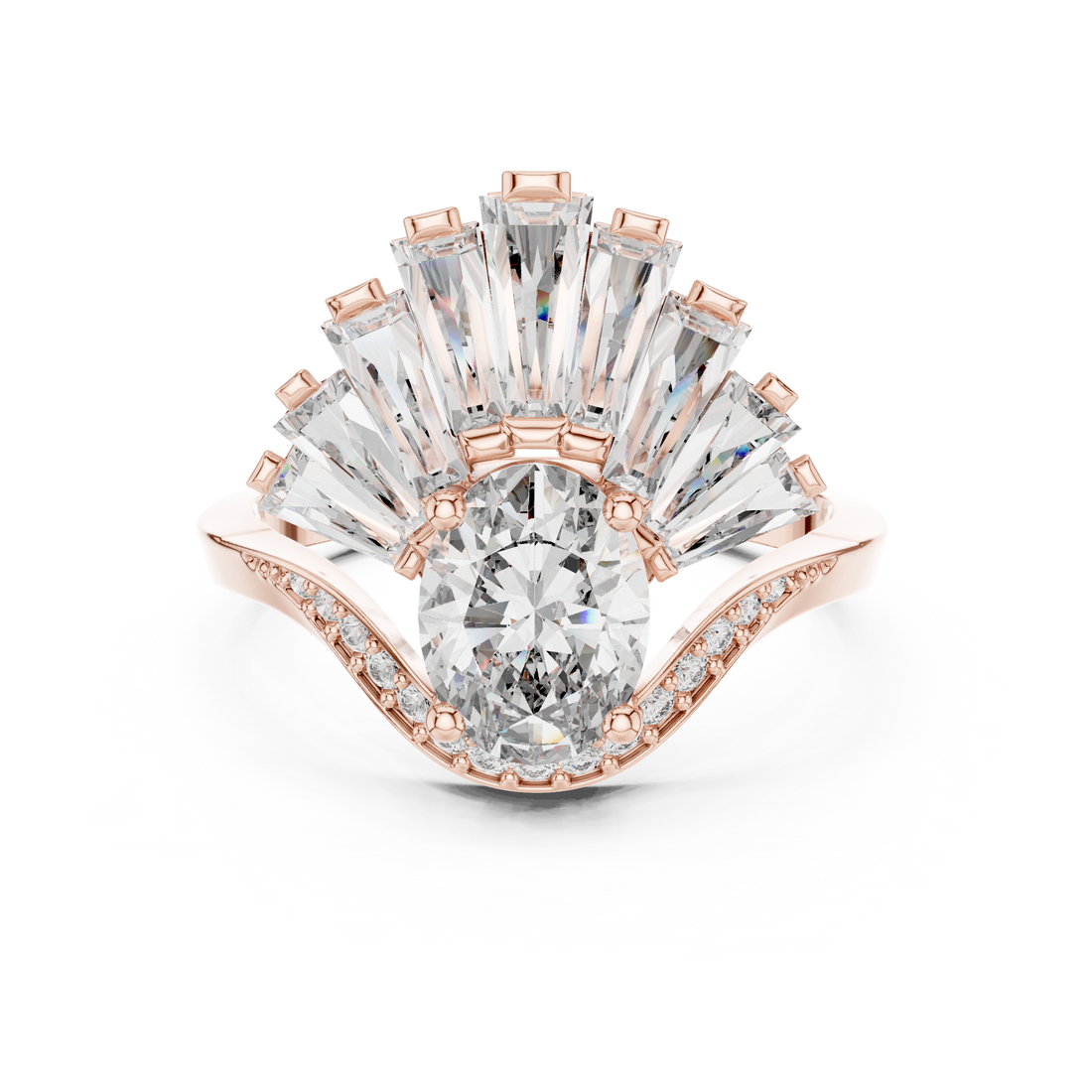 Radiant Fan Design Diamond Ring in 14K/18K Rose Gold