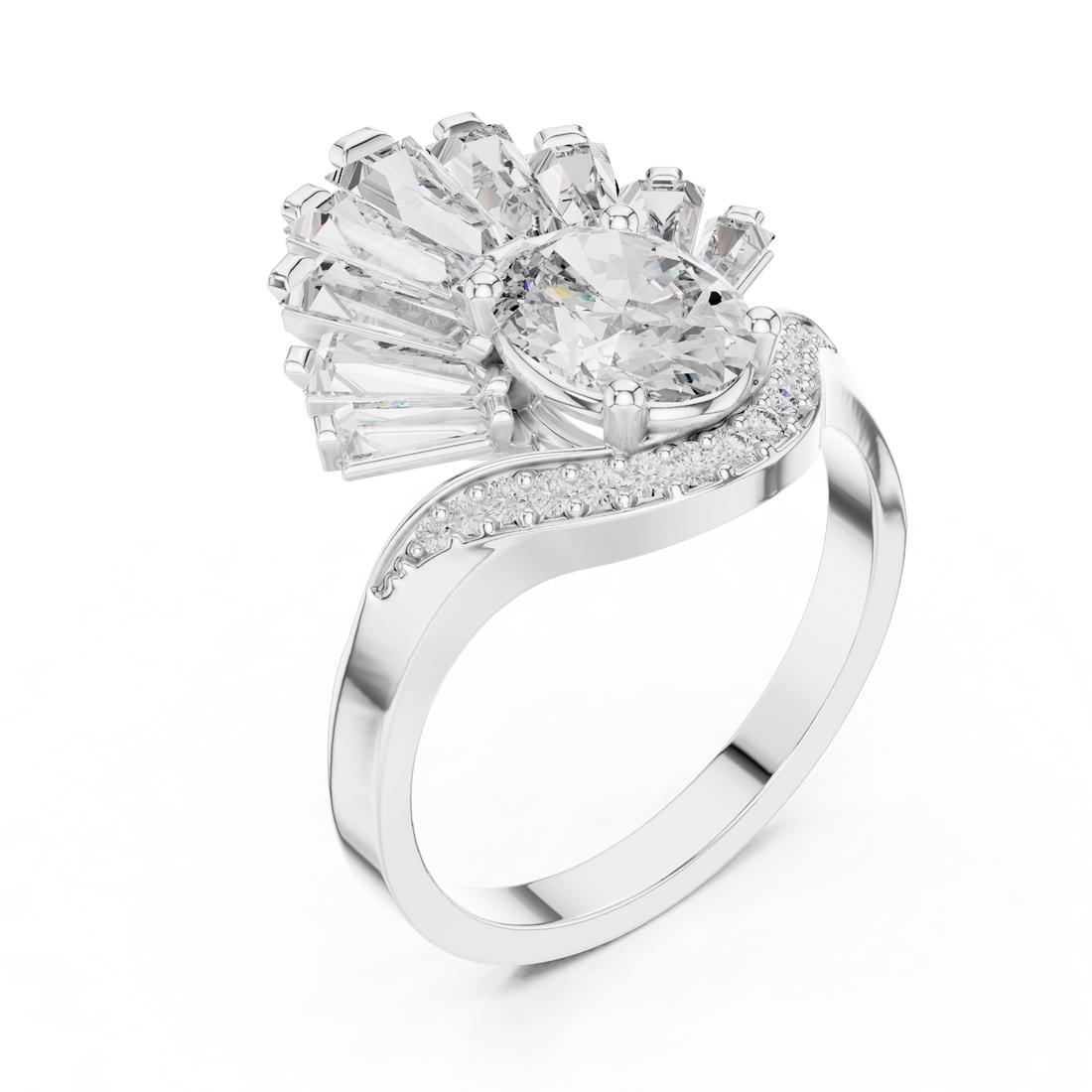 Radiant Fan Design Diamond Ring in 14K/18K Rose Gold