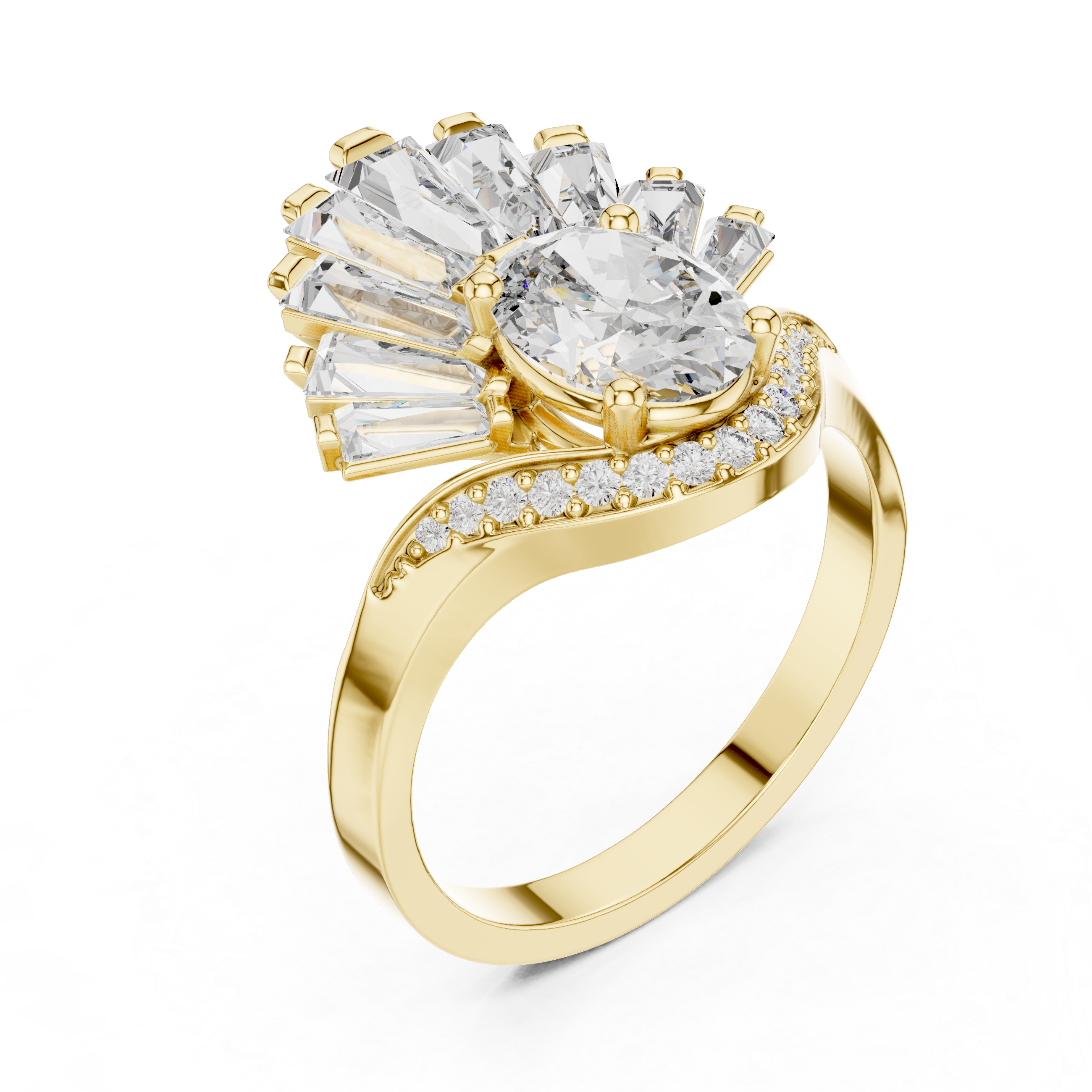 Radiant Fan Design Diamond Ring in 14K/18K Rose Gold