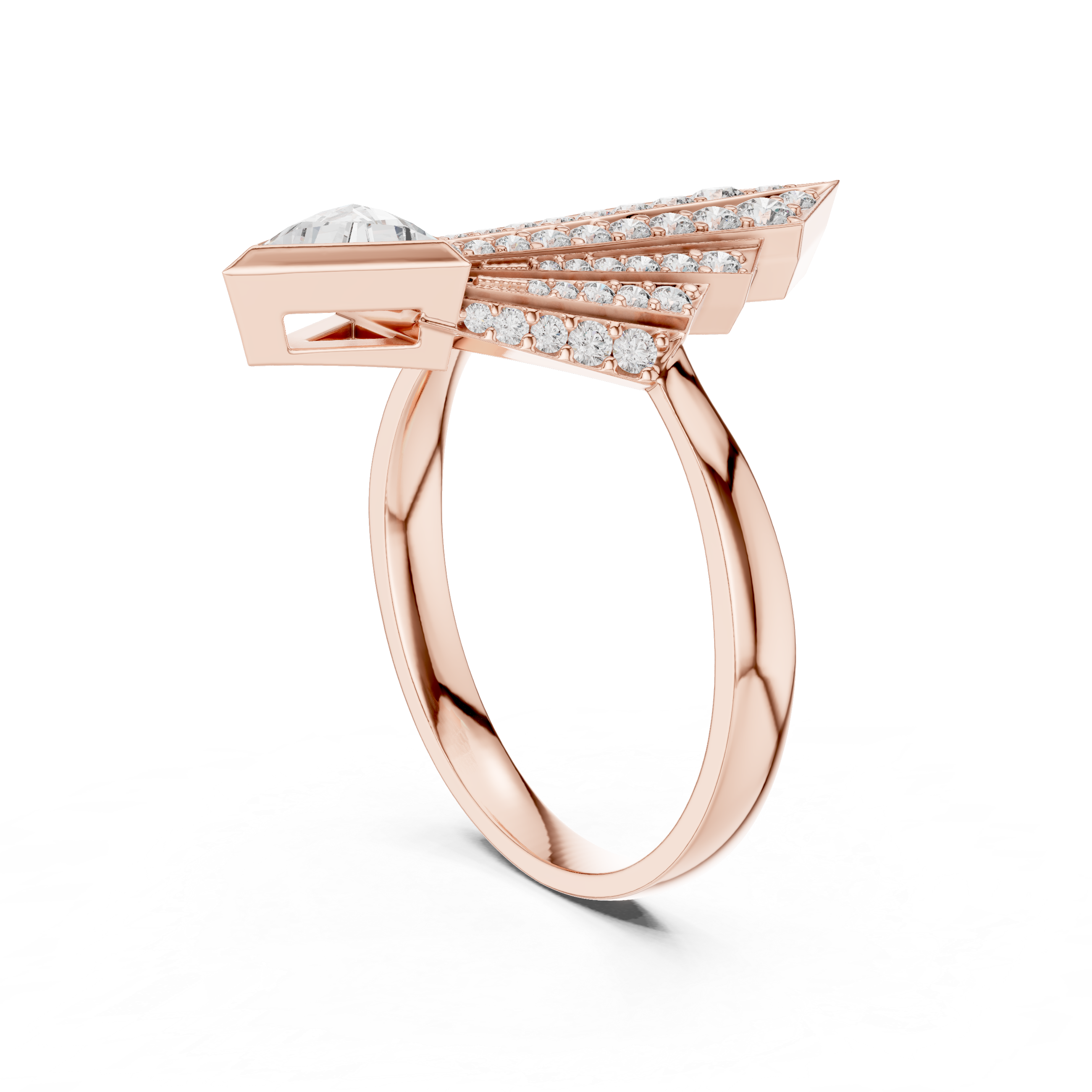 Art Deco Fan Diamond Ring in 14K/18K Rose Gold