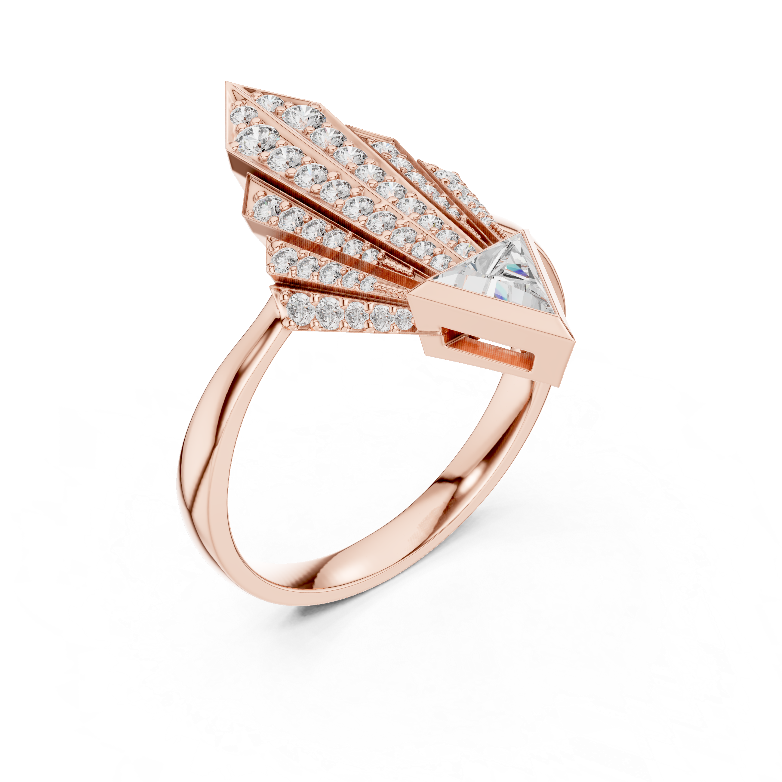 Art Deco Fan Diamond Ring in 14K/18K Rose Gold