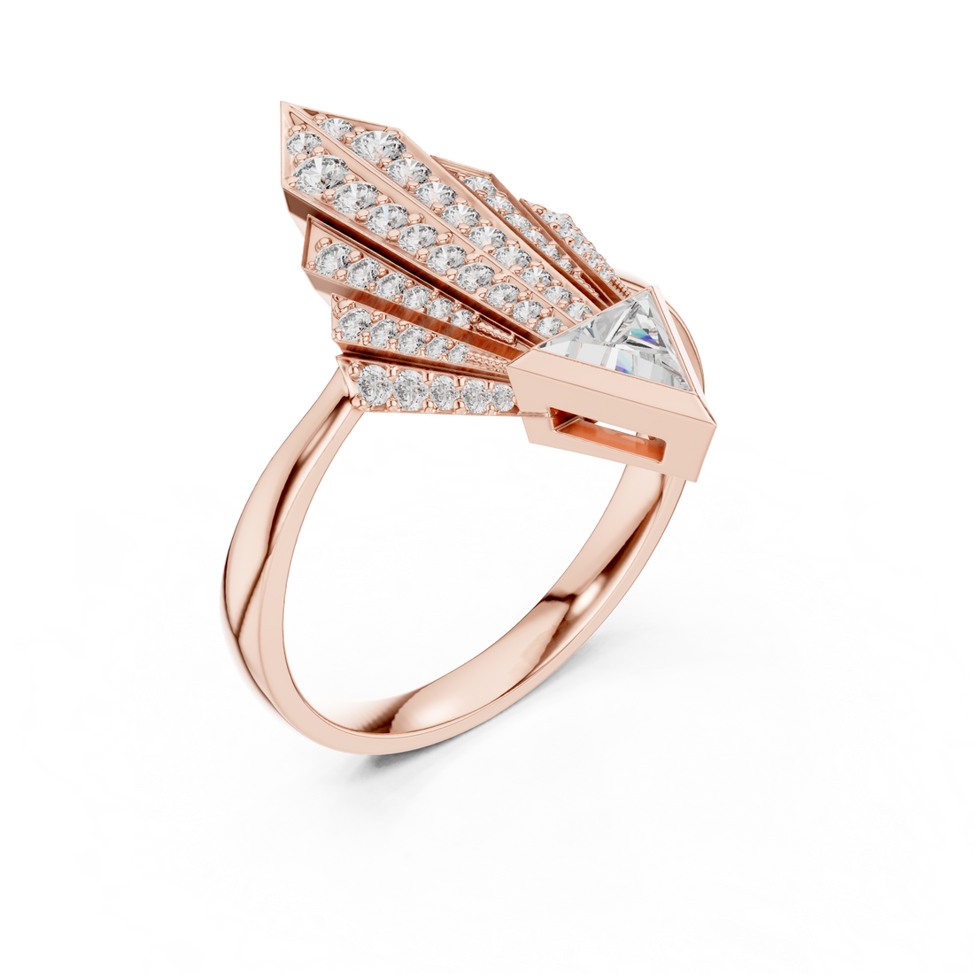 Art Deco Fan Diamond Ring in 14K/18K Rose Gold