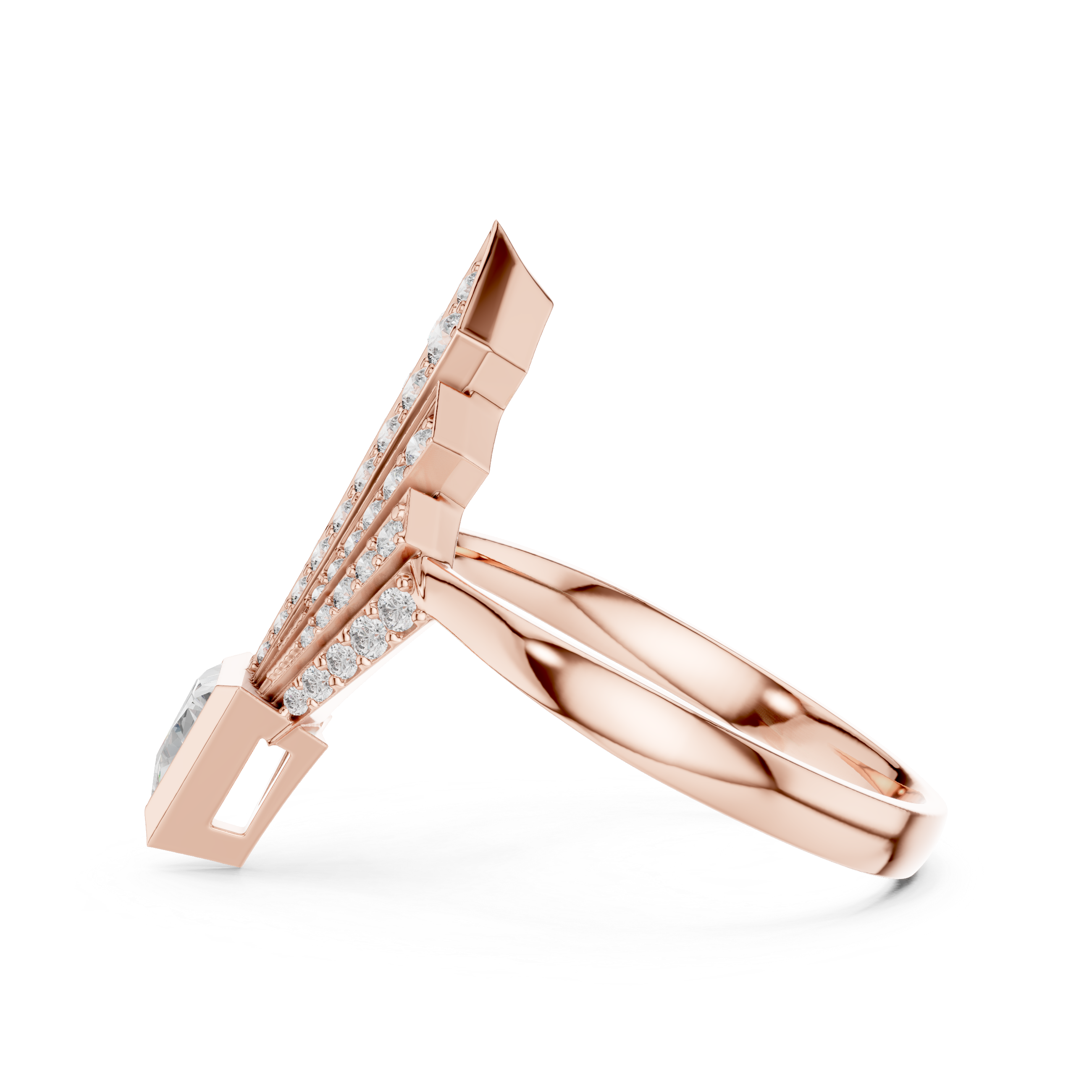 Art Deco Fan Diamond Ring in 14K/18K Rose Gold