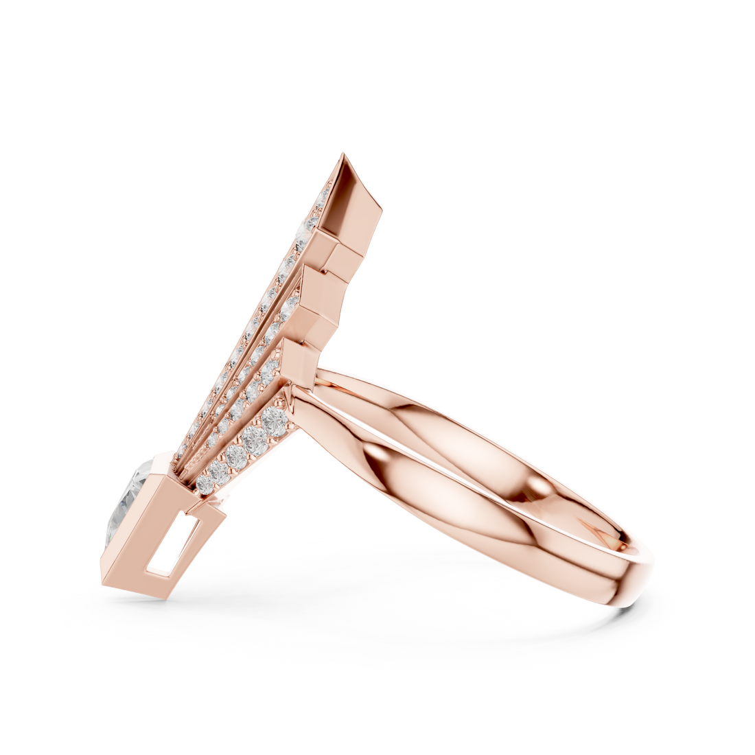 Art Deco Fan Diamond Ring in 14K/18K Rose Gold