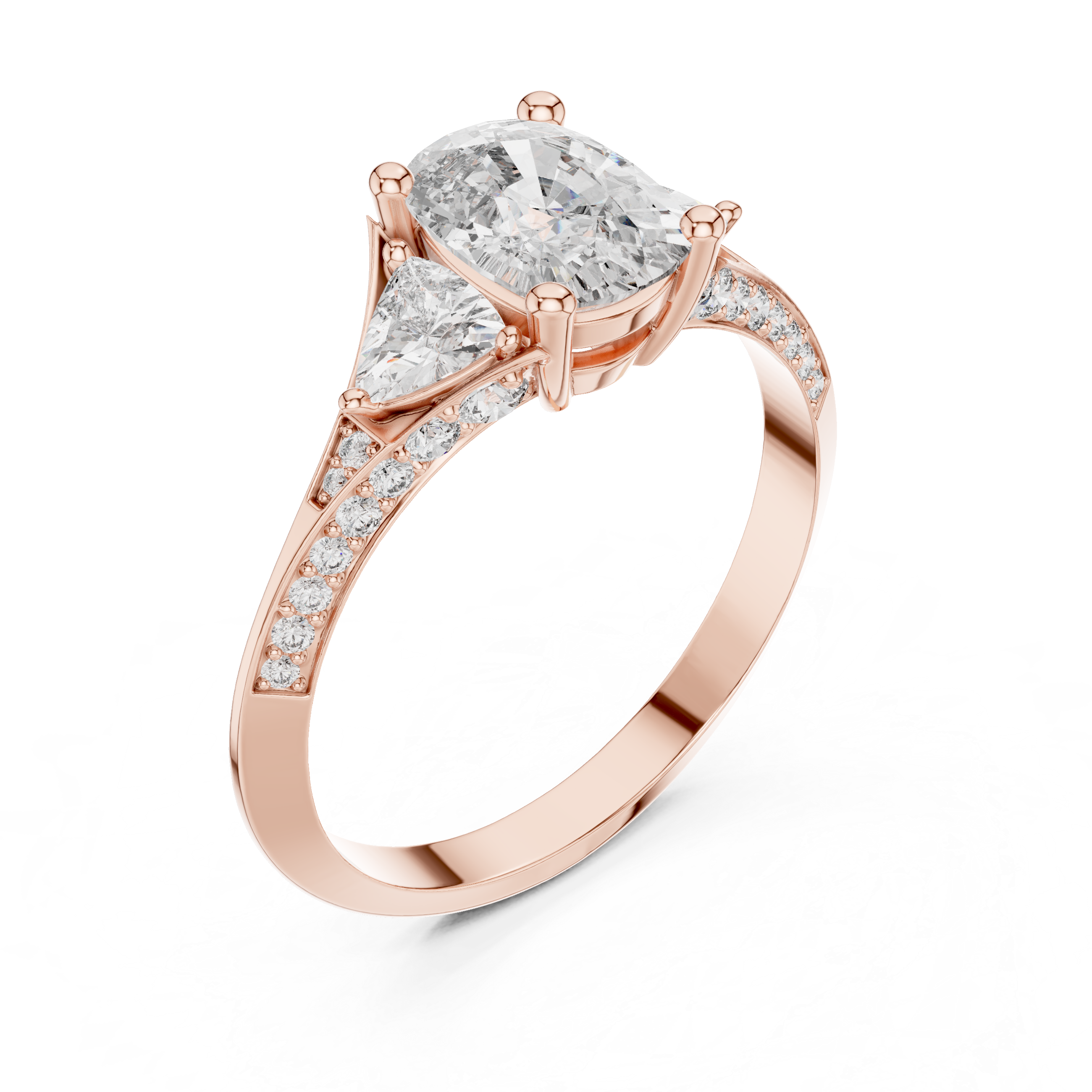 Teardrop Diamond Ring with Trillion Side Stones in 14K/18K Rose Gold
