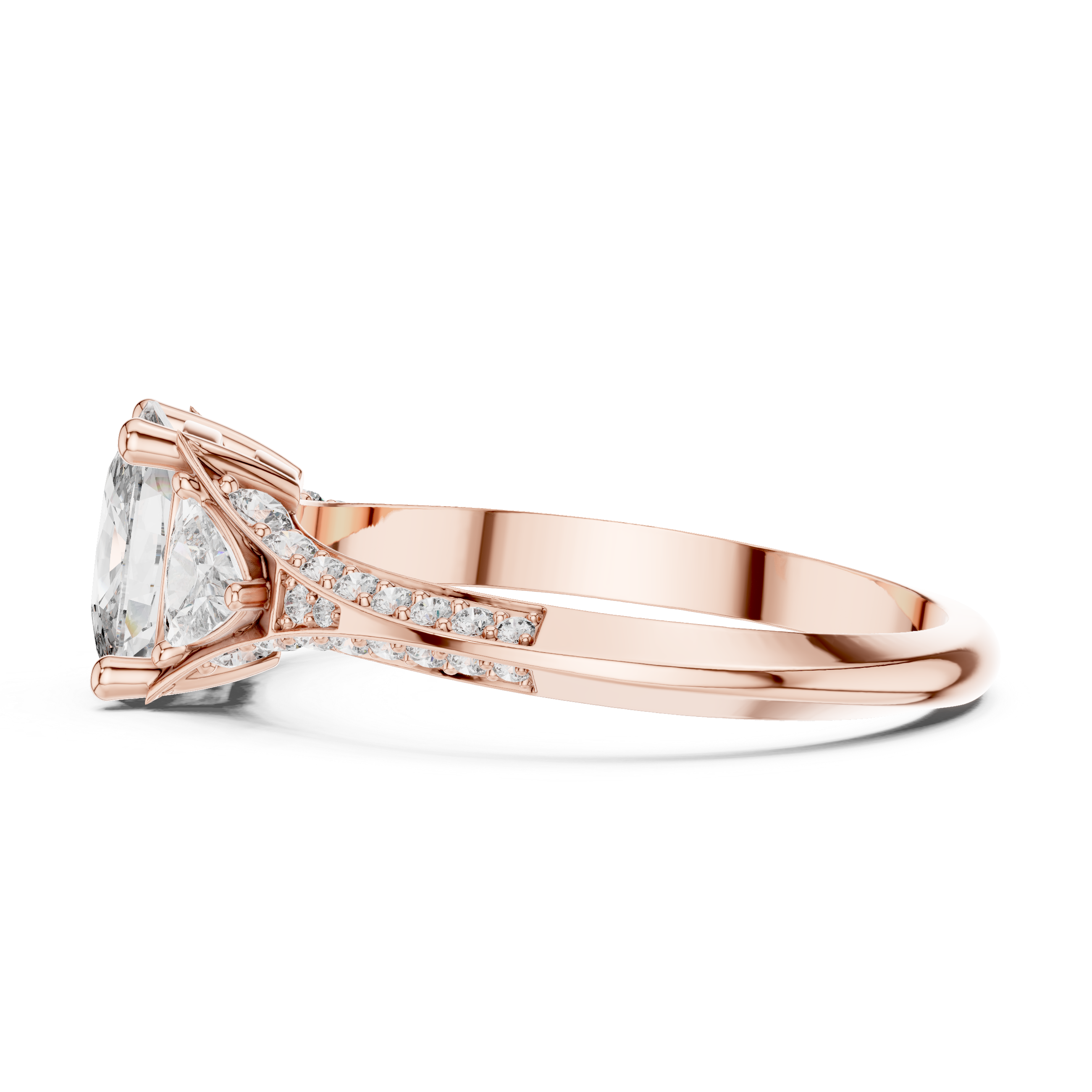 Teardrop Diamond Ring with Trillion Side Stones in 14K/18K Rose Gold