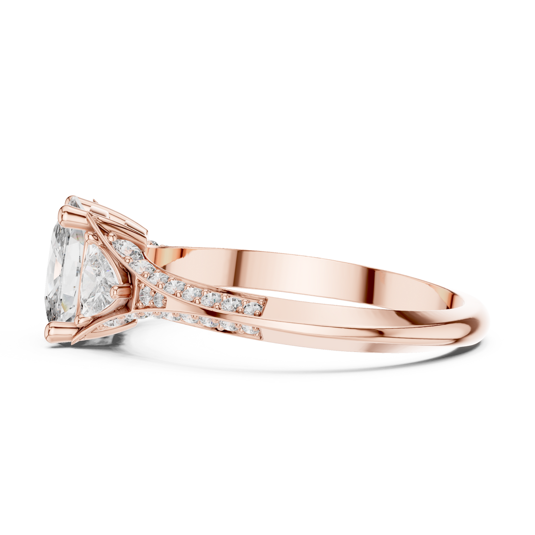 Teardrop Diamond Ring with Trillion Side Stones in 14K/18K Rose Gold