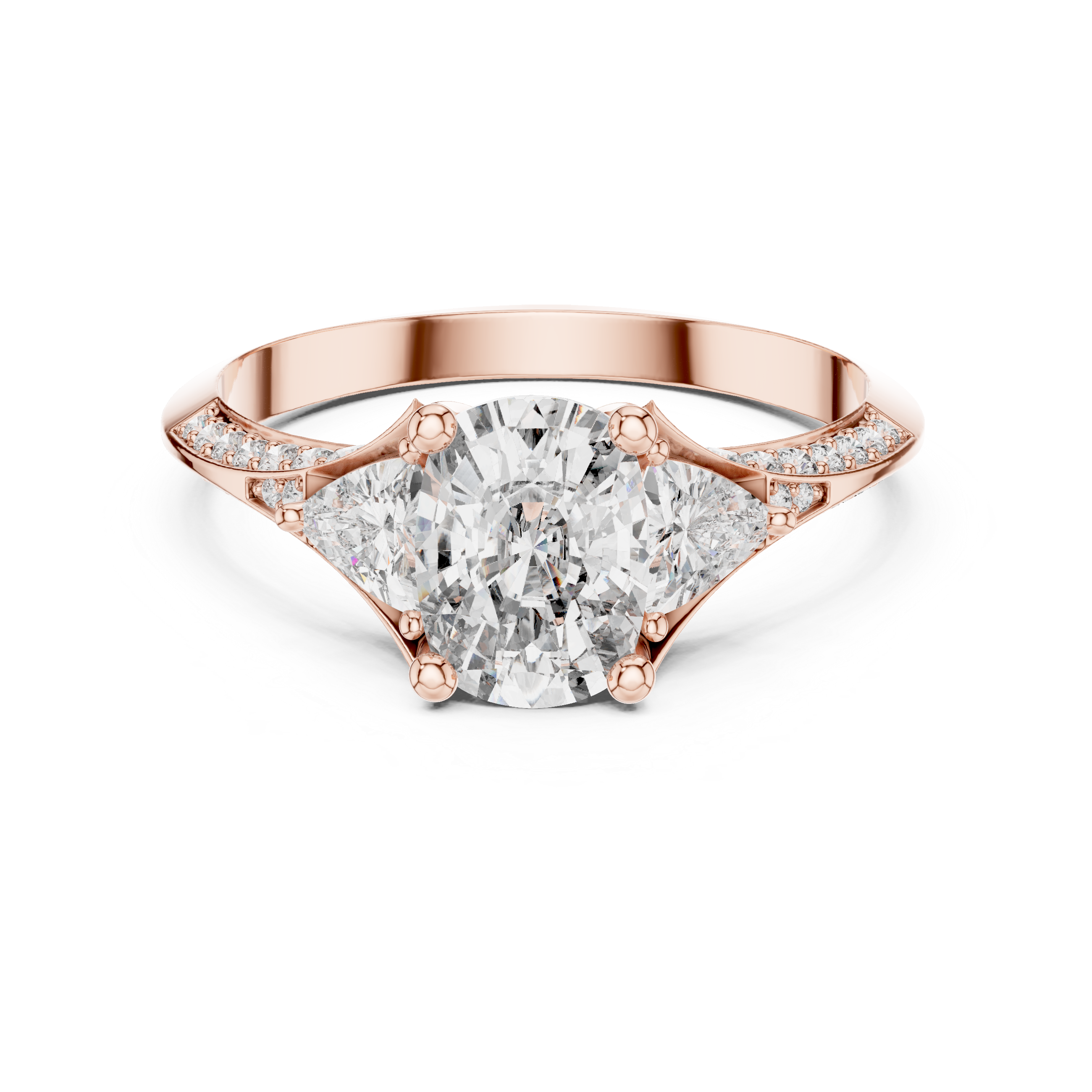 Teardrop Diamond Ring with Trillion Side Stones in 14K/18K Rose Gold