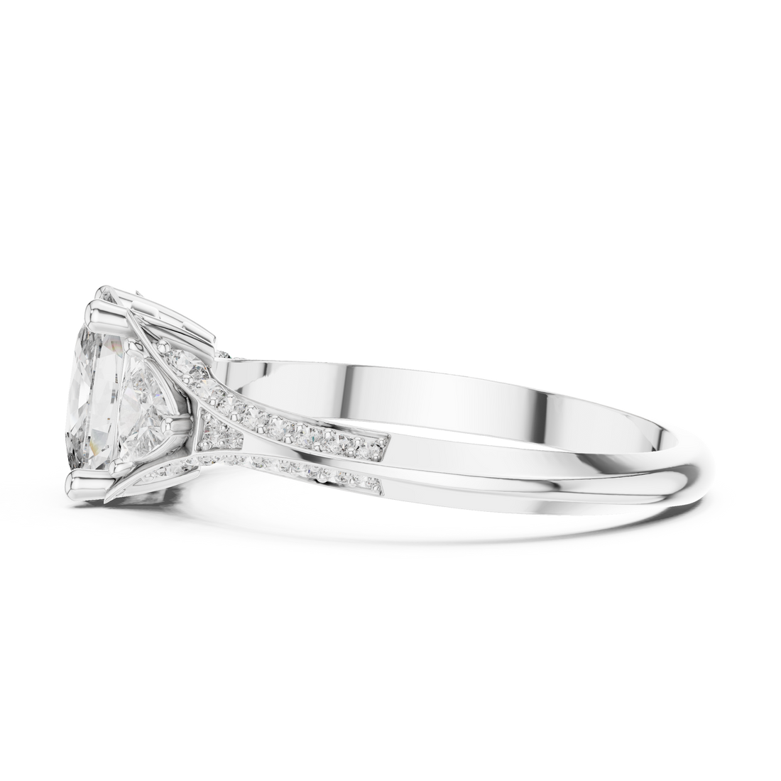 Teardrop Diamond Ring with Trillion Side Stones in 14K/18K Rose Gold