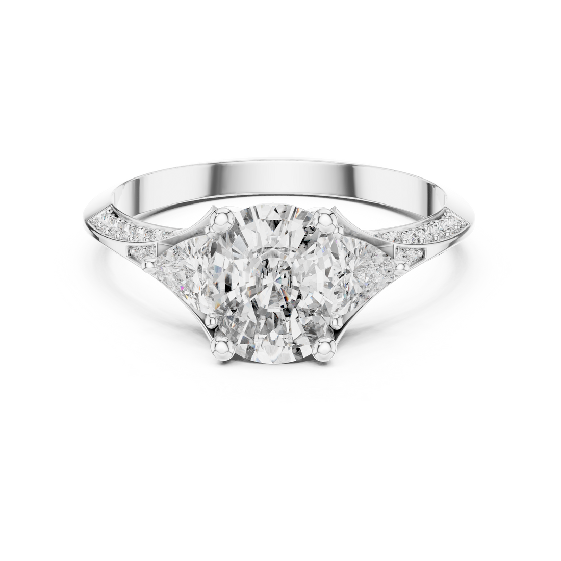 Teardrop Diamond Ring with Trillion Side Stones in 14K/18K Rose Gold