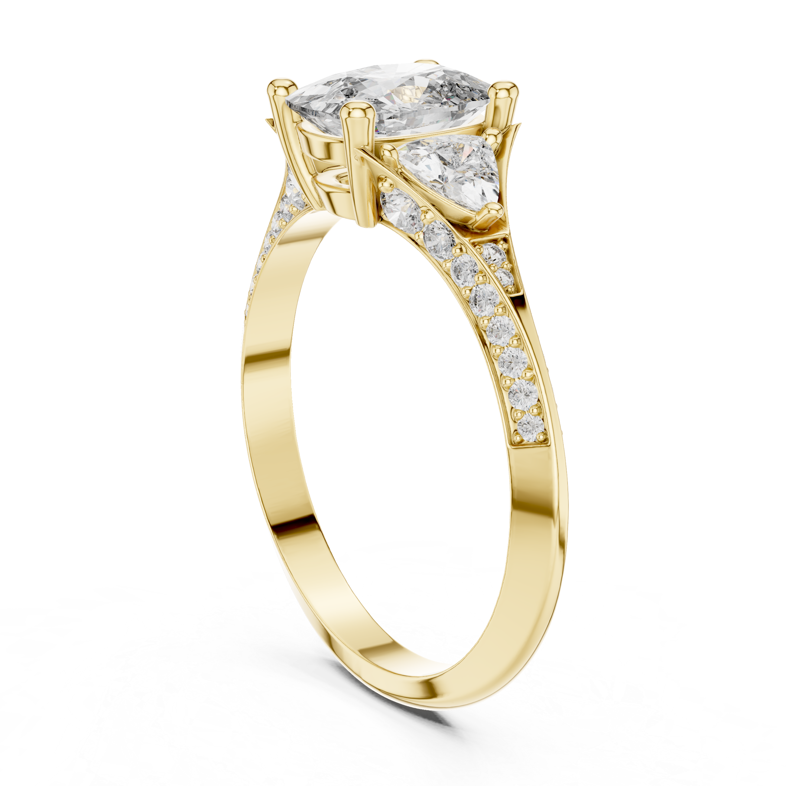 Teardrop Diamond Ring with Trillion Side Stones in 14K/18K Rose Gold