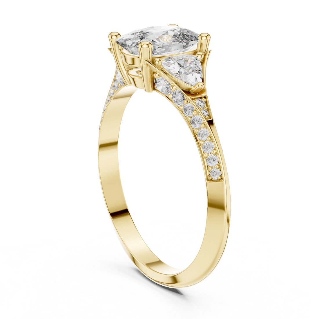 Teardrop Diamond Ring with Trillion Side Stones in 14K/18K Rose Gold