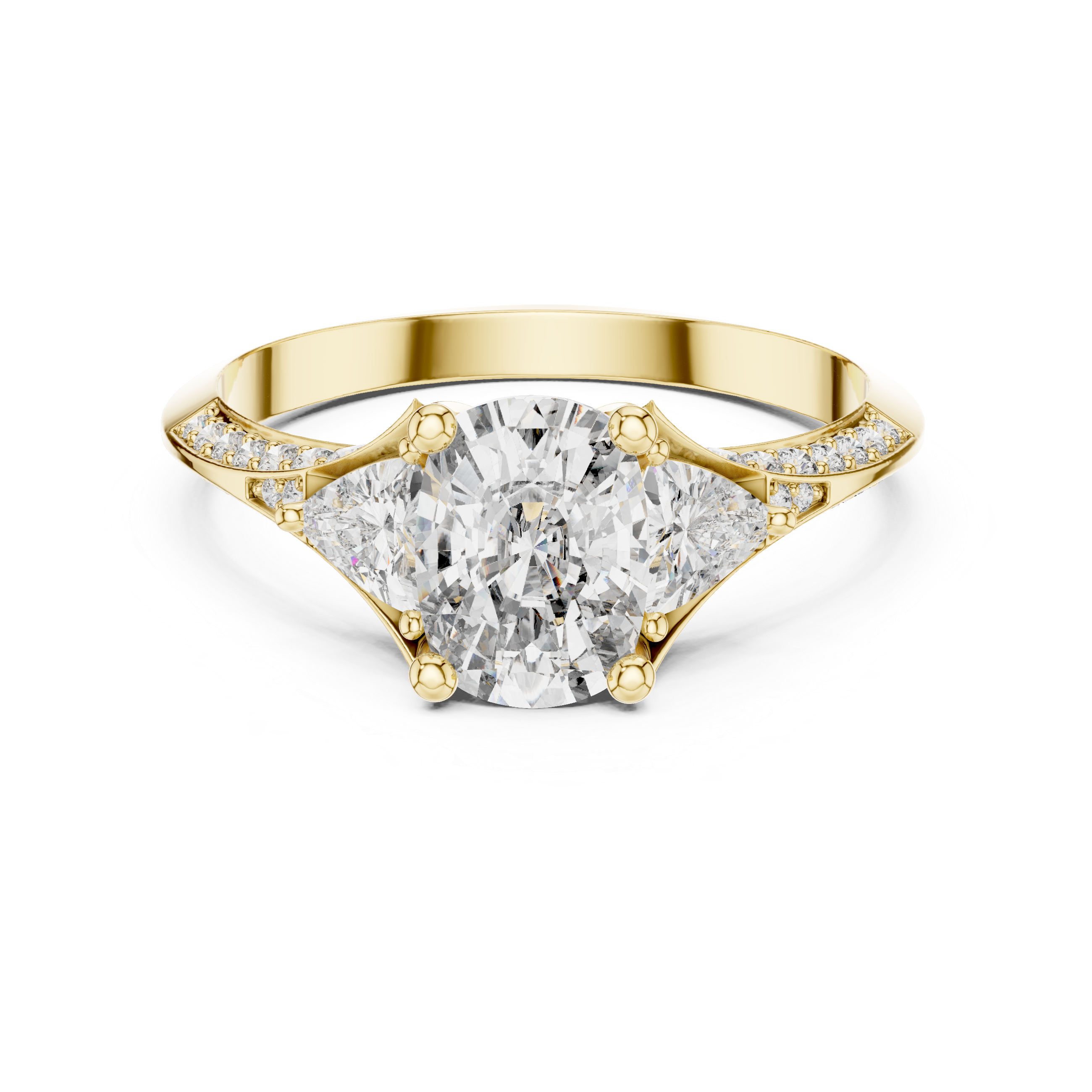 Teardrop Diamond Ring with Trillion Side Stones in 14K/18K Rose Gold