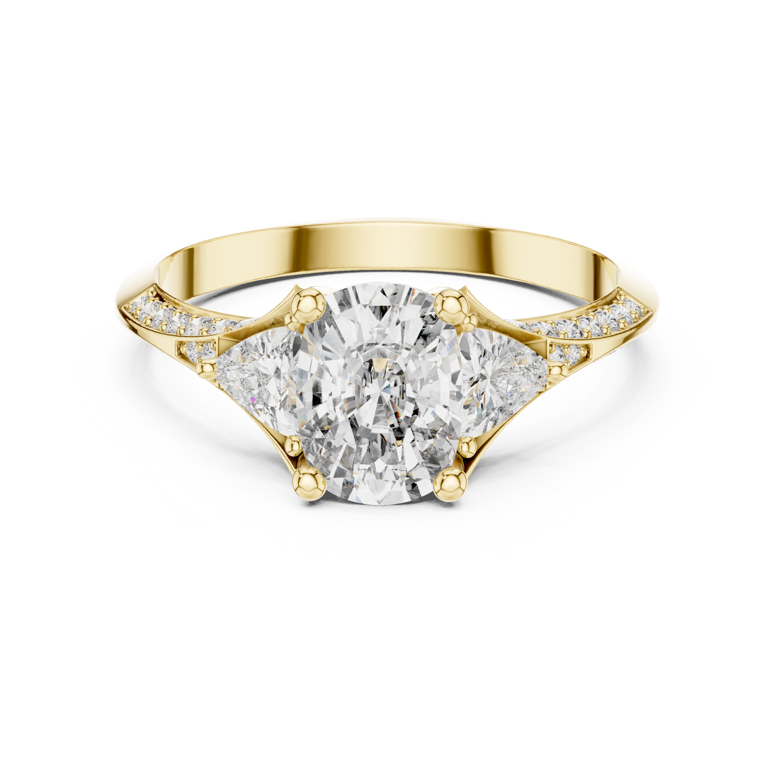 Teardrop Diamond Ring with Trillion Side Stones in 14K/18K Rose Gold