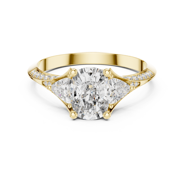 Teardrop Diamond Ring with Trillion Side Stones in 14K/18K Rose Gold