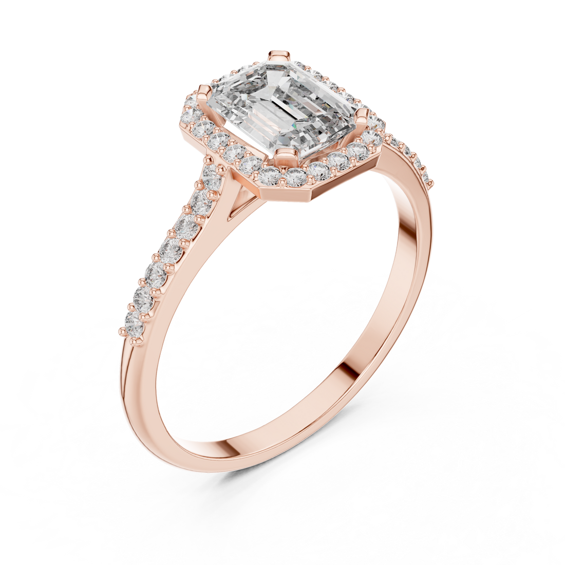 Emerald-Cut Diamond Halo Ring in 14K/18K Gold