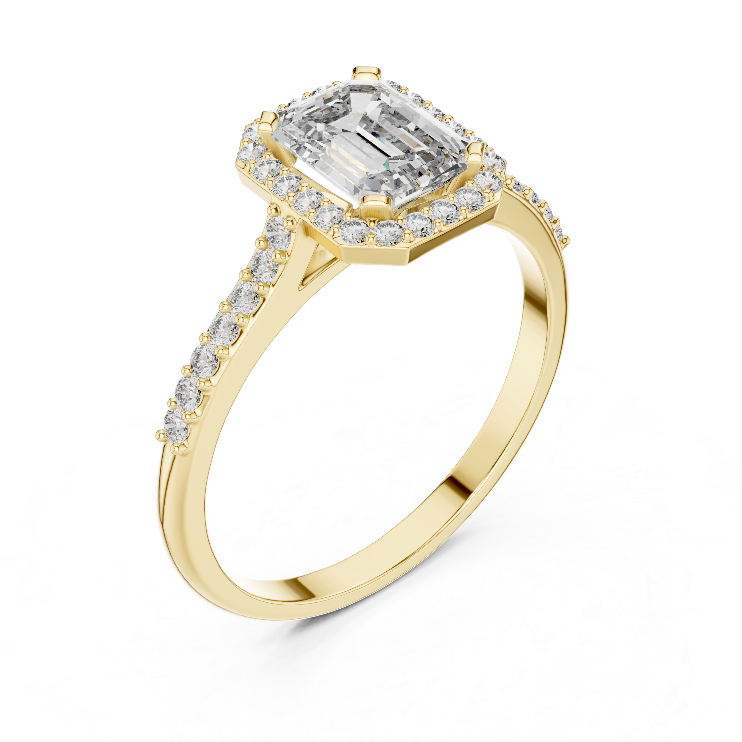 Emerald-Cut Diamond Halo Ring in 14K/18K Gold